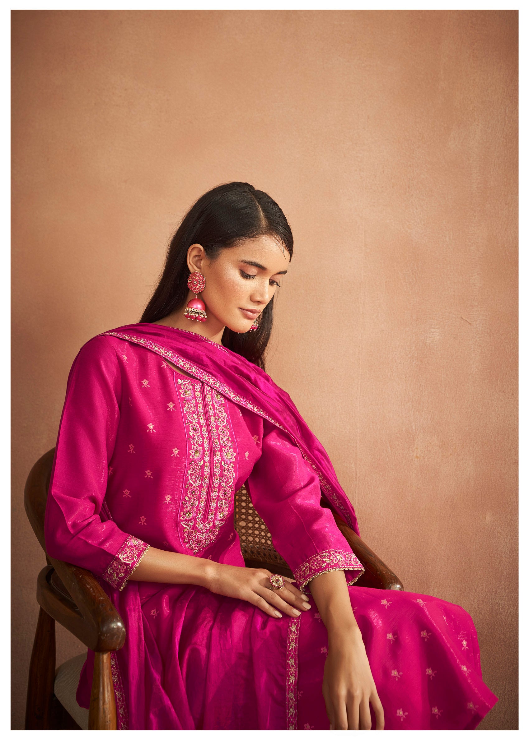 Majestic Pink Shimmer Silk Kurta Set