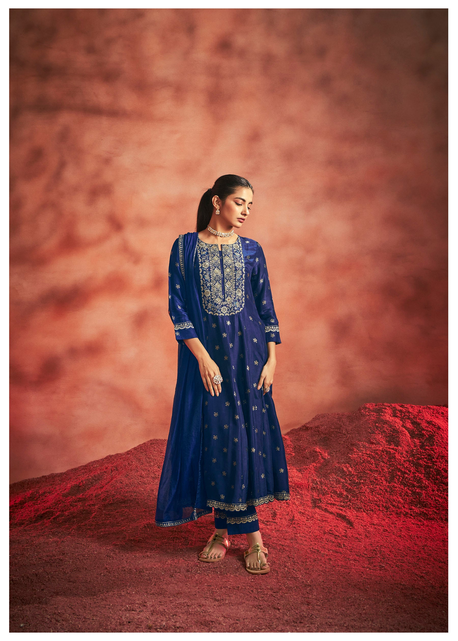 Azure Royalty Dola Anarkali Set