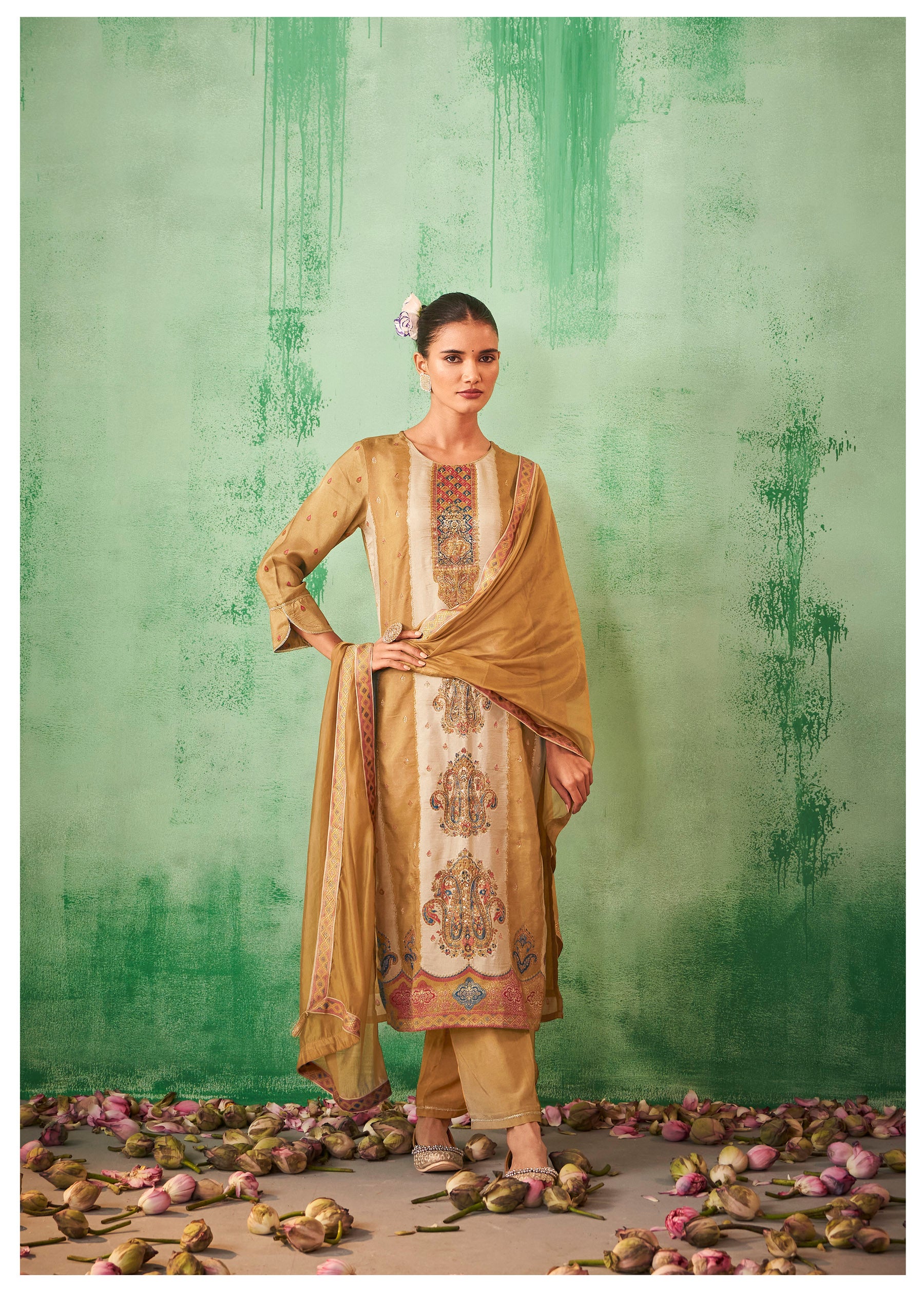 Mustard Radiance Jacquard Organza Set