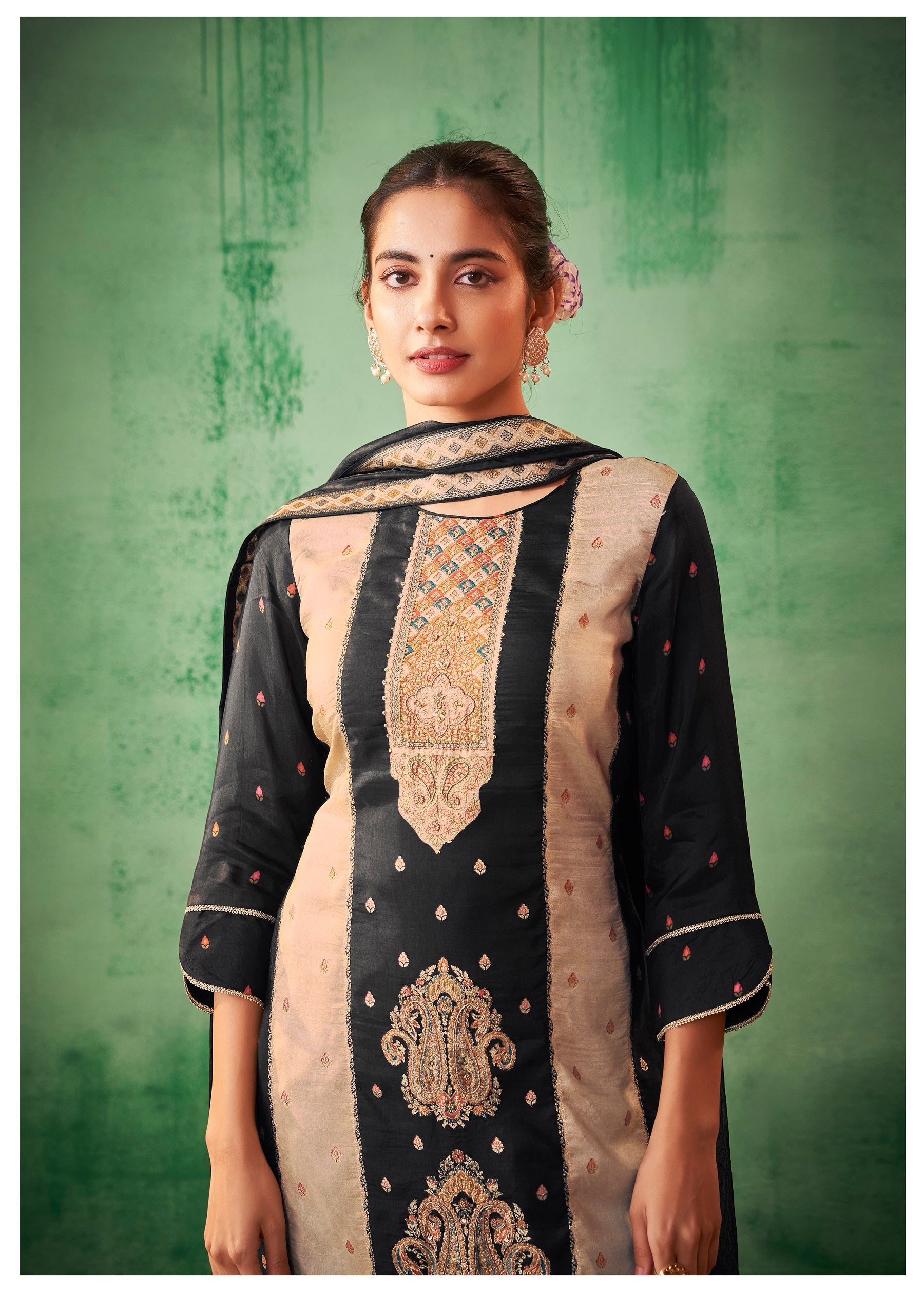 Noir Splendor Jacquard Kurti Set