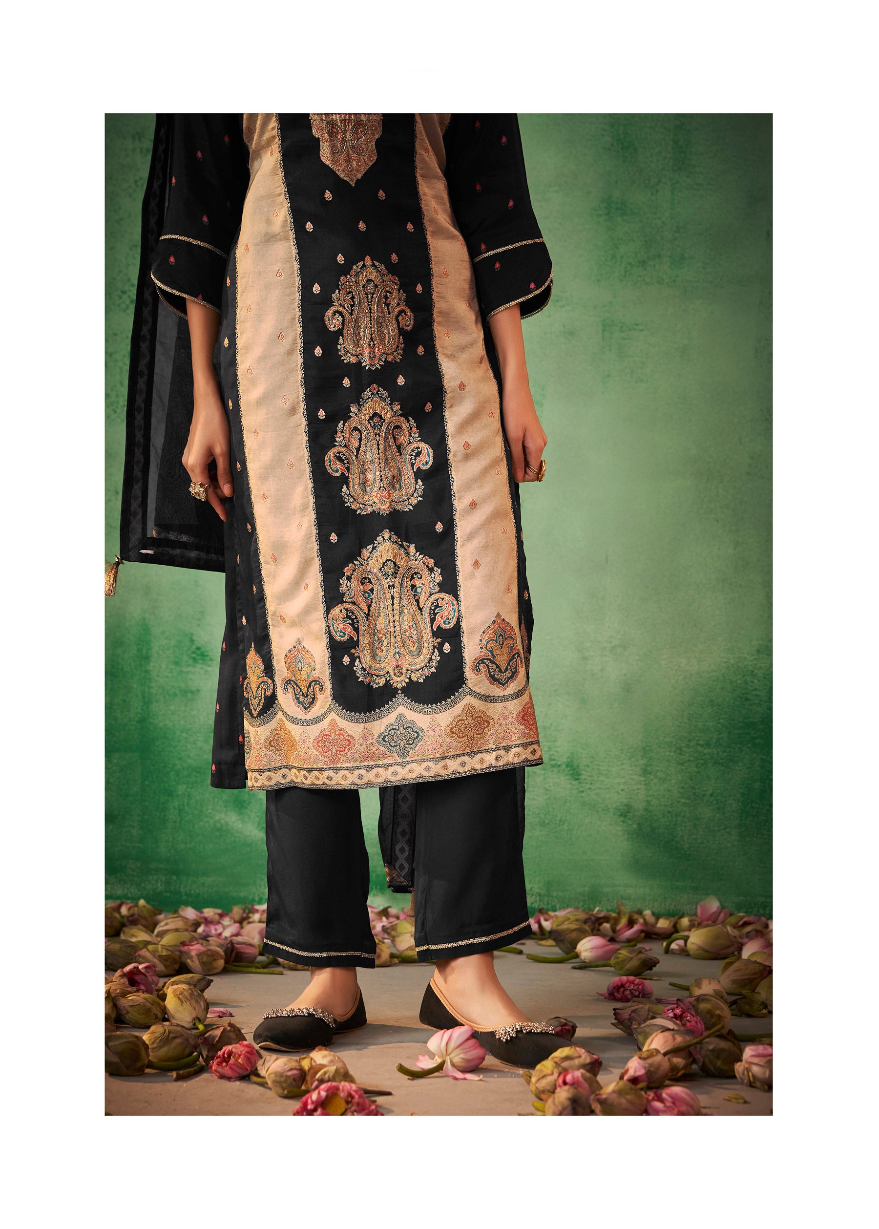 Noir Splendor Jacquard Kurti Set