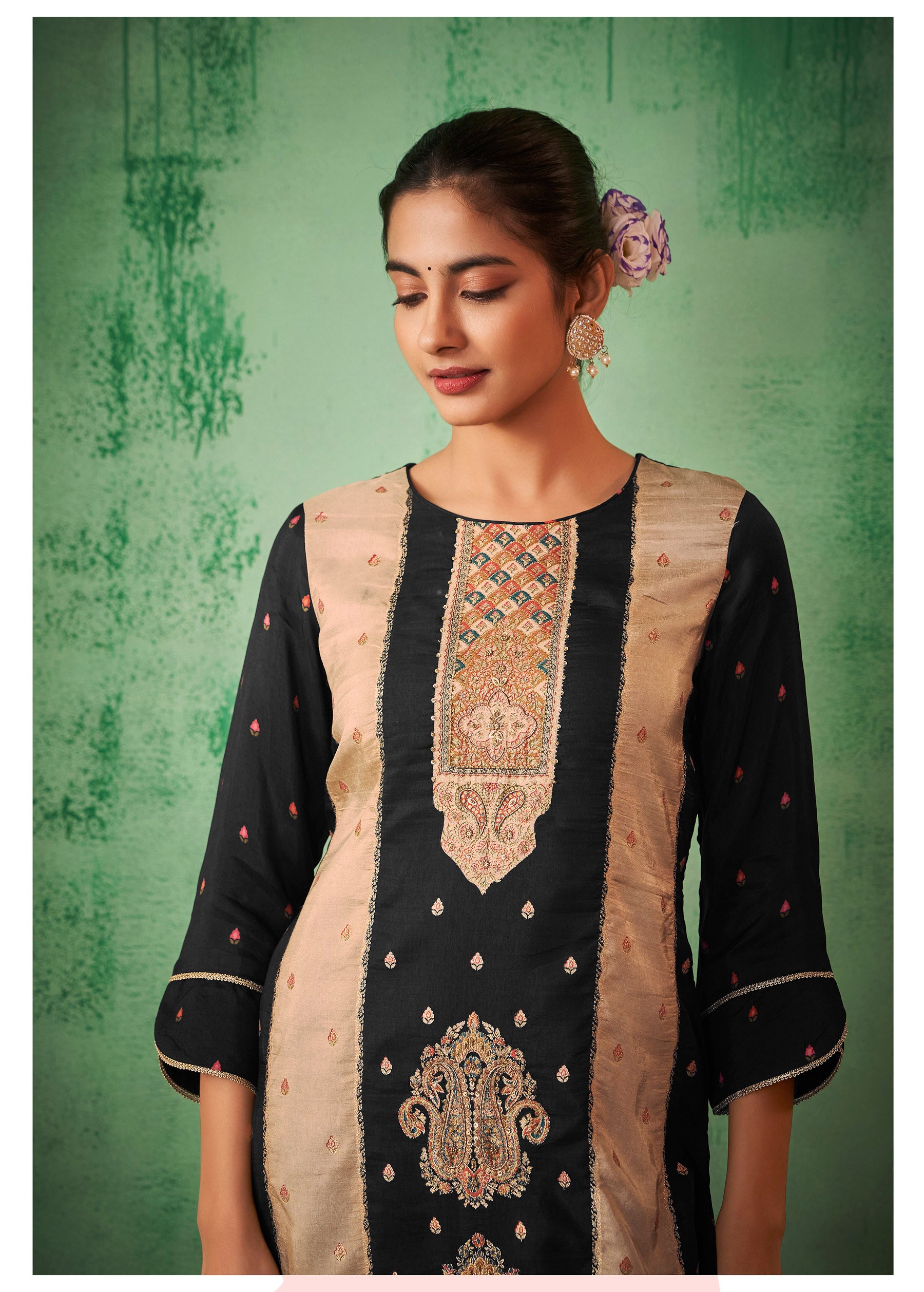 Noir Splendor Jacquard Kurti Set