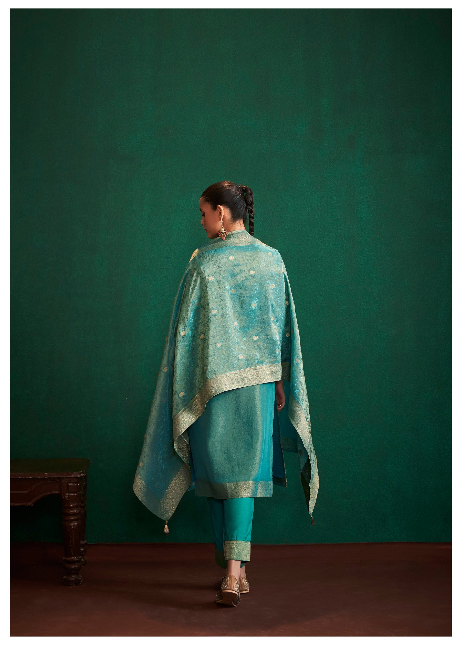 Rama Green Full Tissue Silk Kurta Set