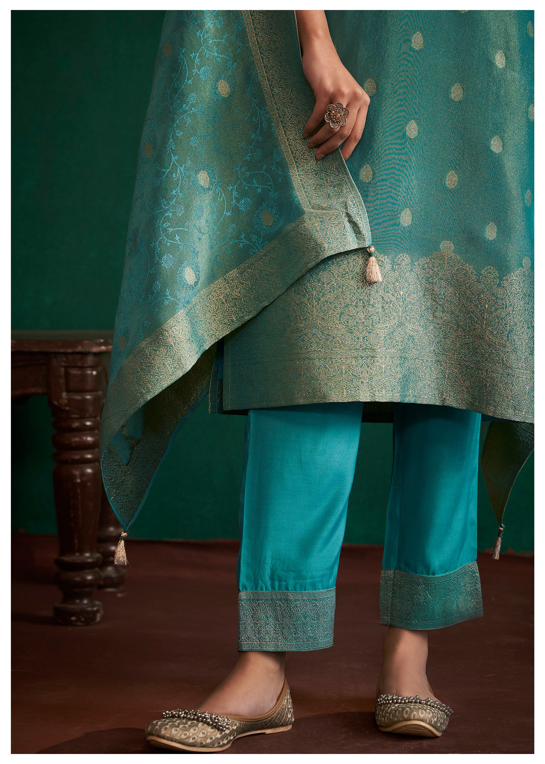 Rama Green Full Tissue Silk Kurta Set