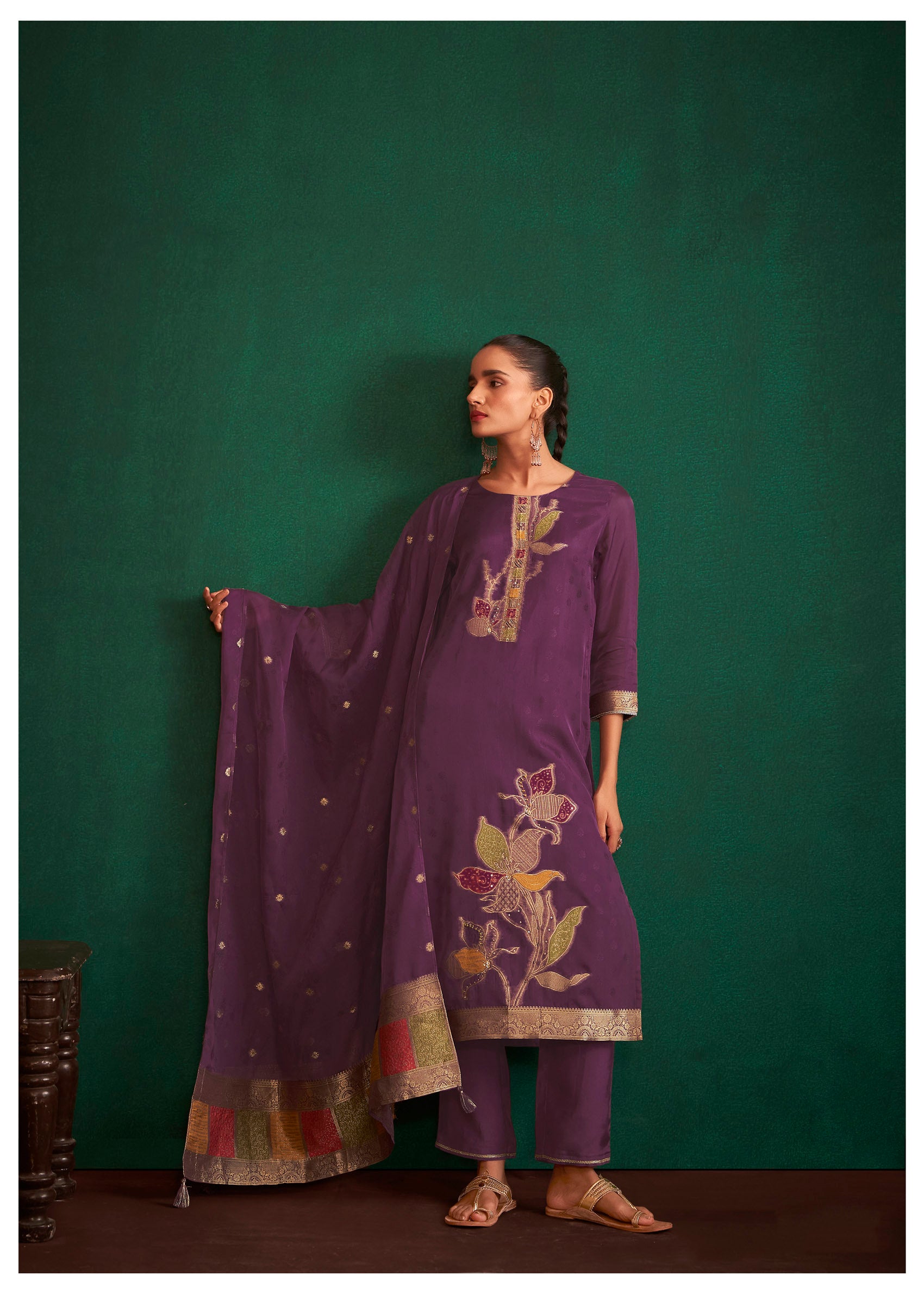 Majestic Purple Organza Handwork Ensemble