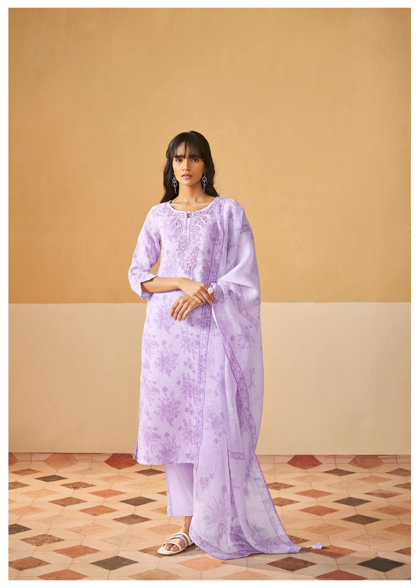 Lilac Lavender Linen Cotton Kurta Set