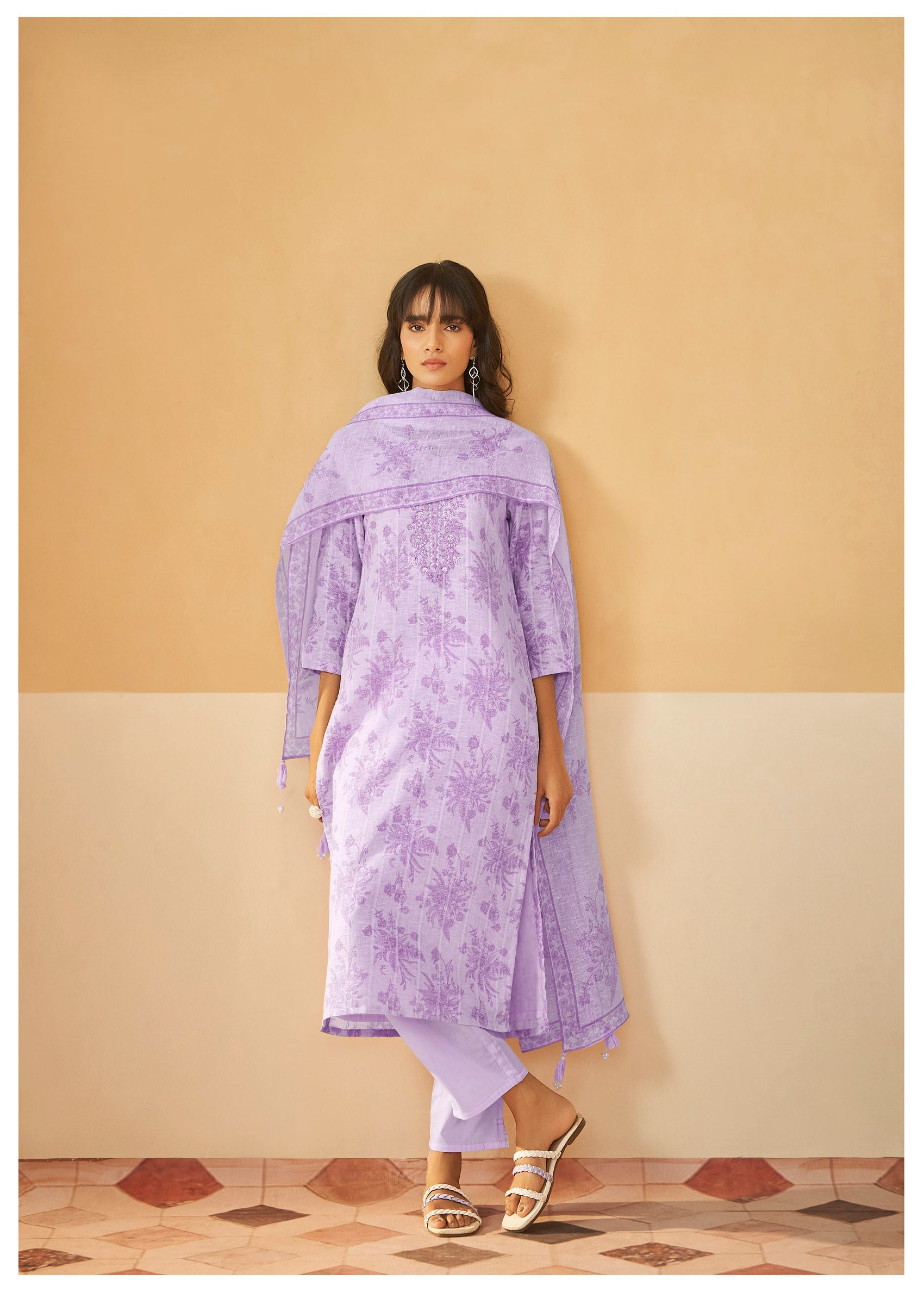 Lilac Lavender Linen Cotton Kurta Set