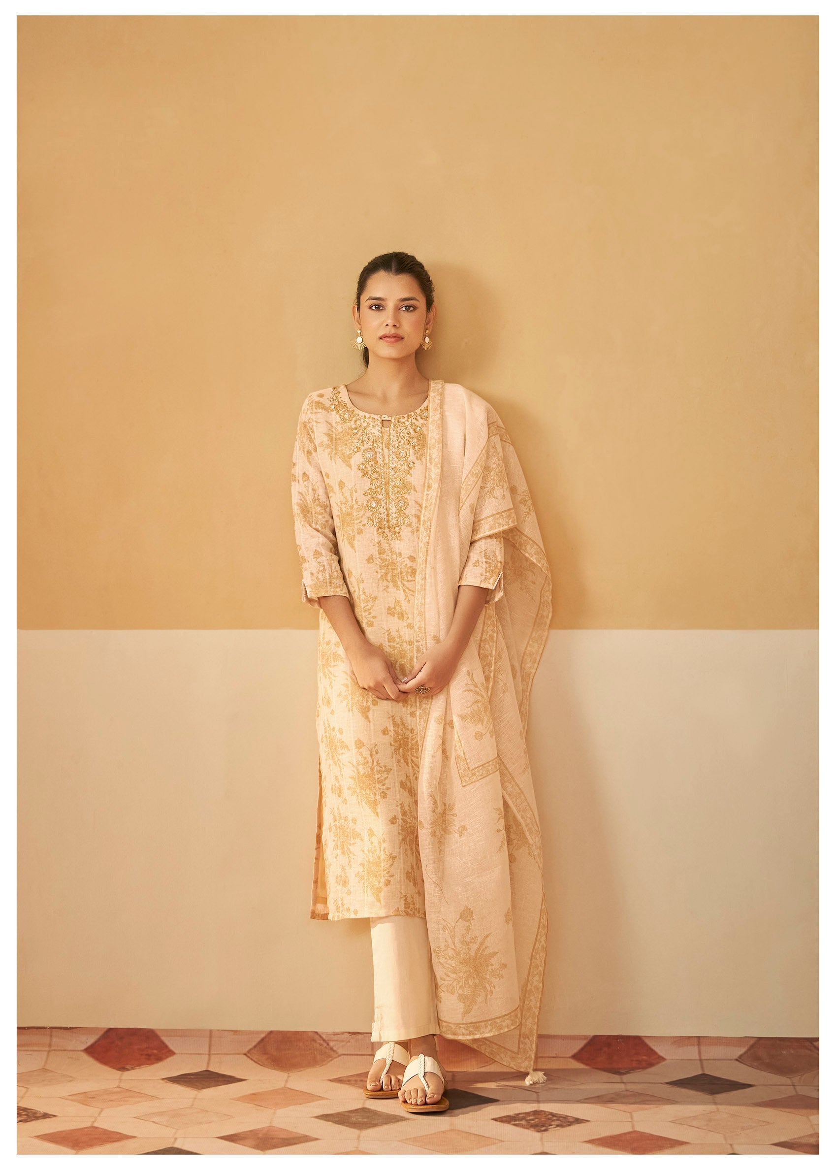 Golden Glow Linen Cotton Kurta Set