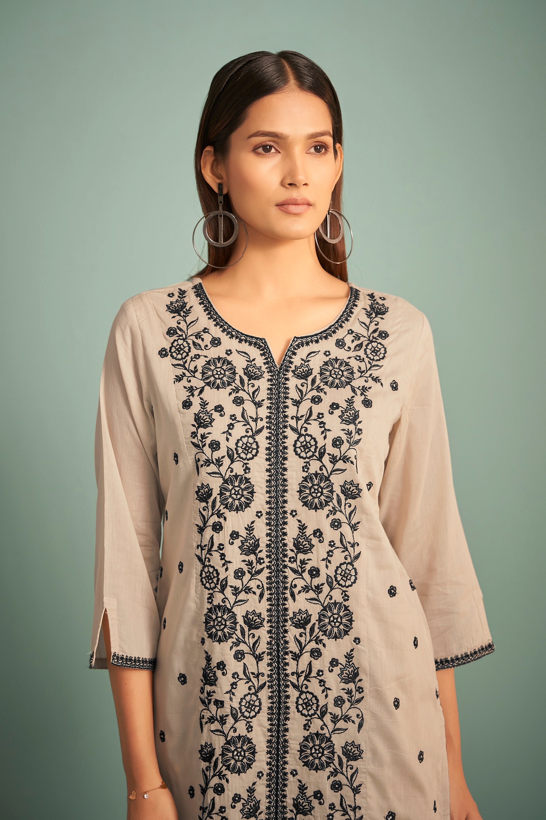 Lenora Cream Chikankari Embroidered Cotton Kurta Set