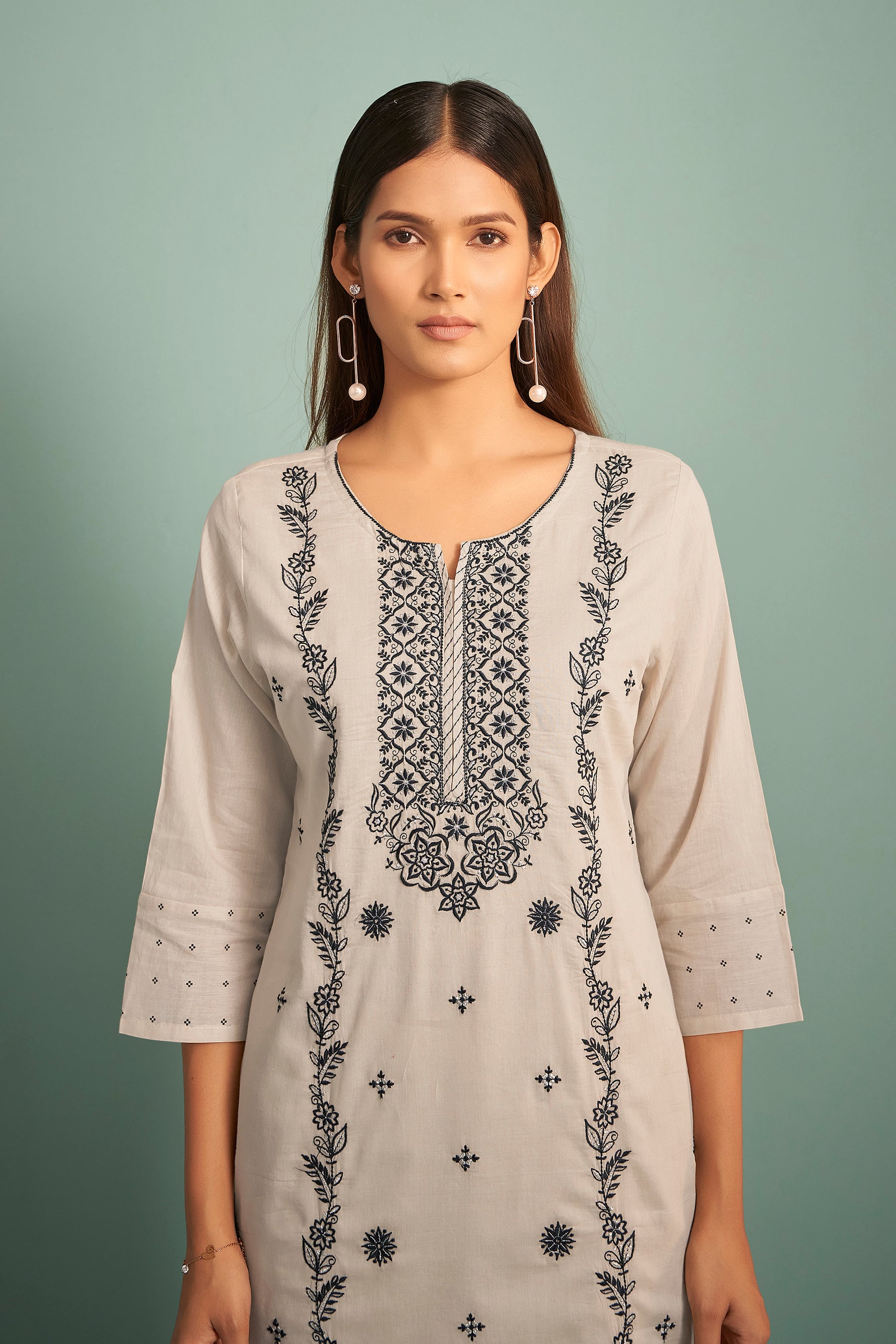 Kyrene Cream Chikankari Embroidered Cotton Kurta Set