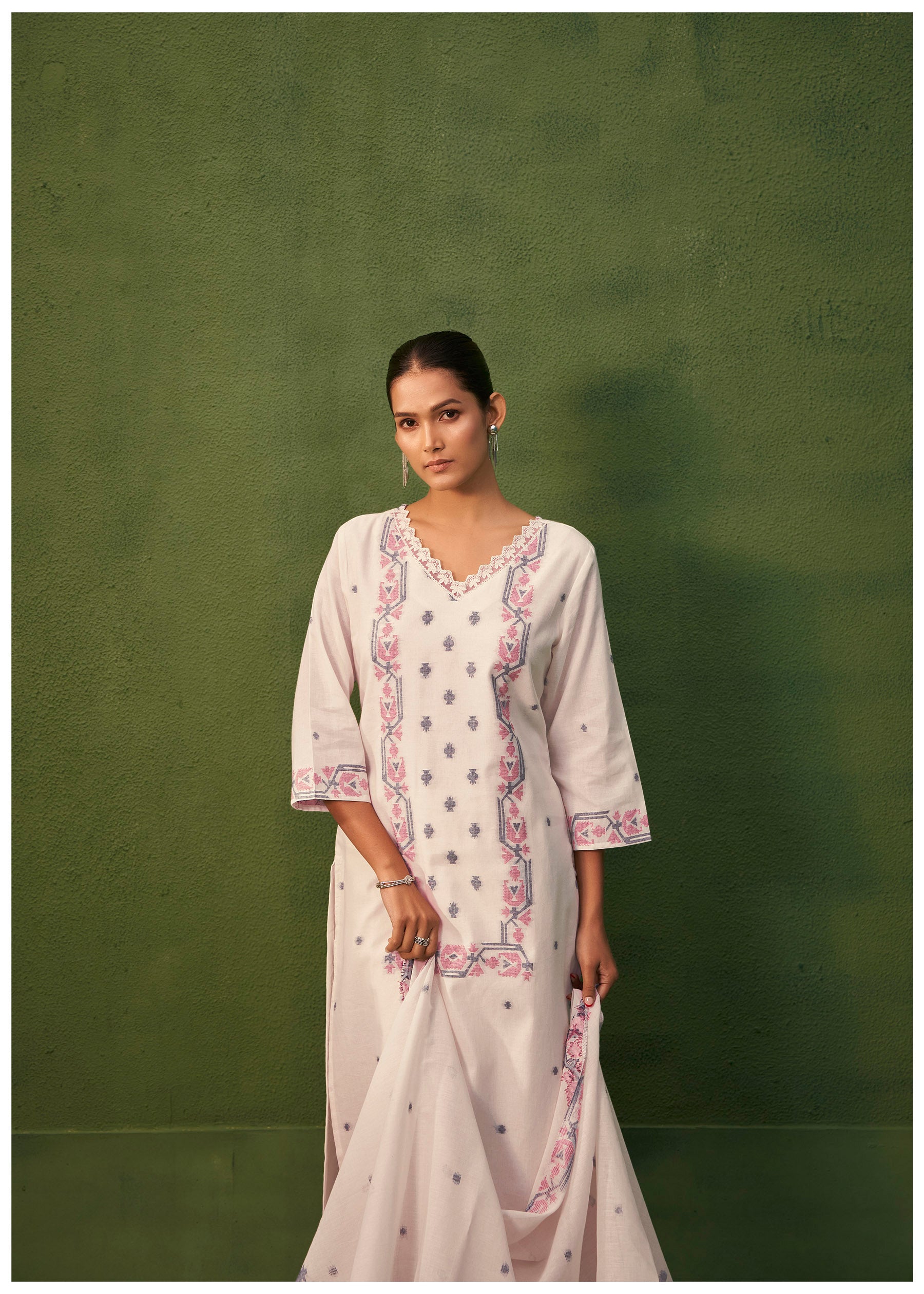 Luminous Cotton Jacquard Kurta Set