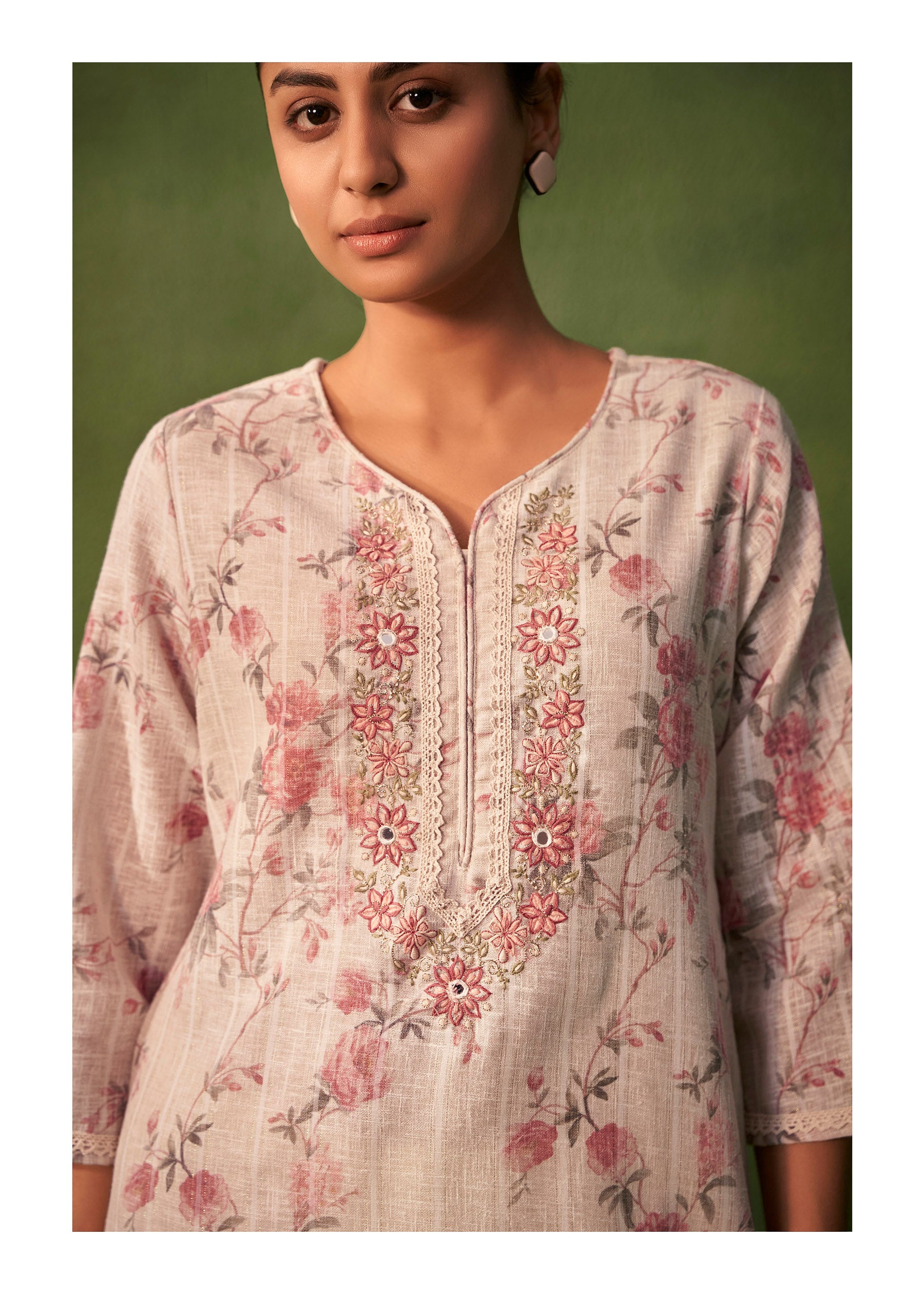 Solenne Digital Print Embroidered Linen Kurta Set