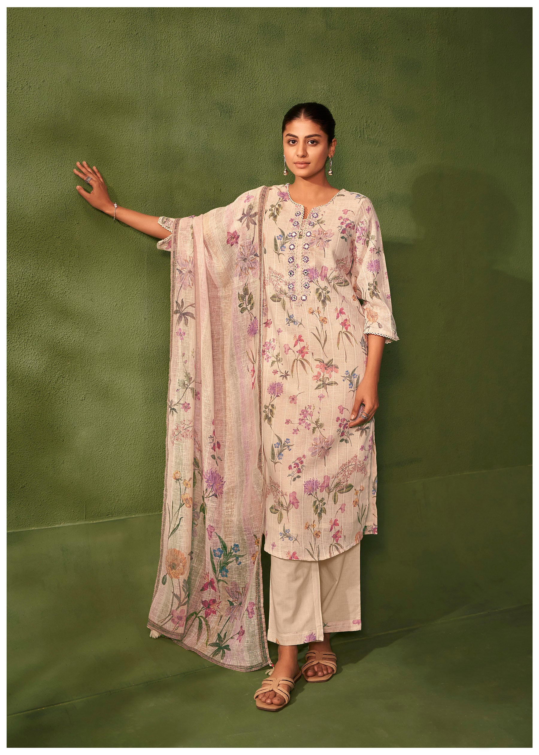 Vesper Digital Print Embroidered Linen Kurta Set