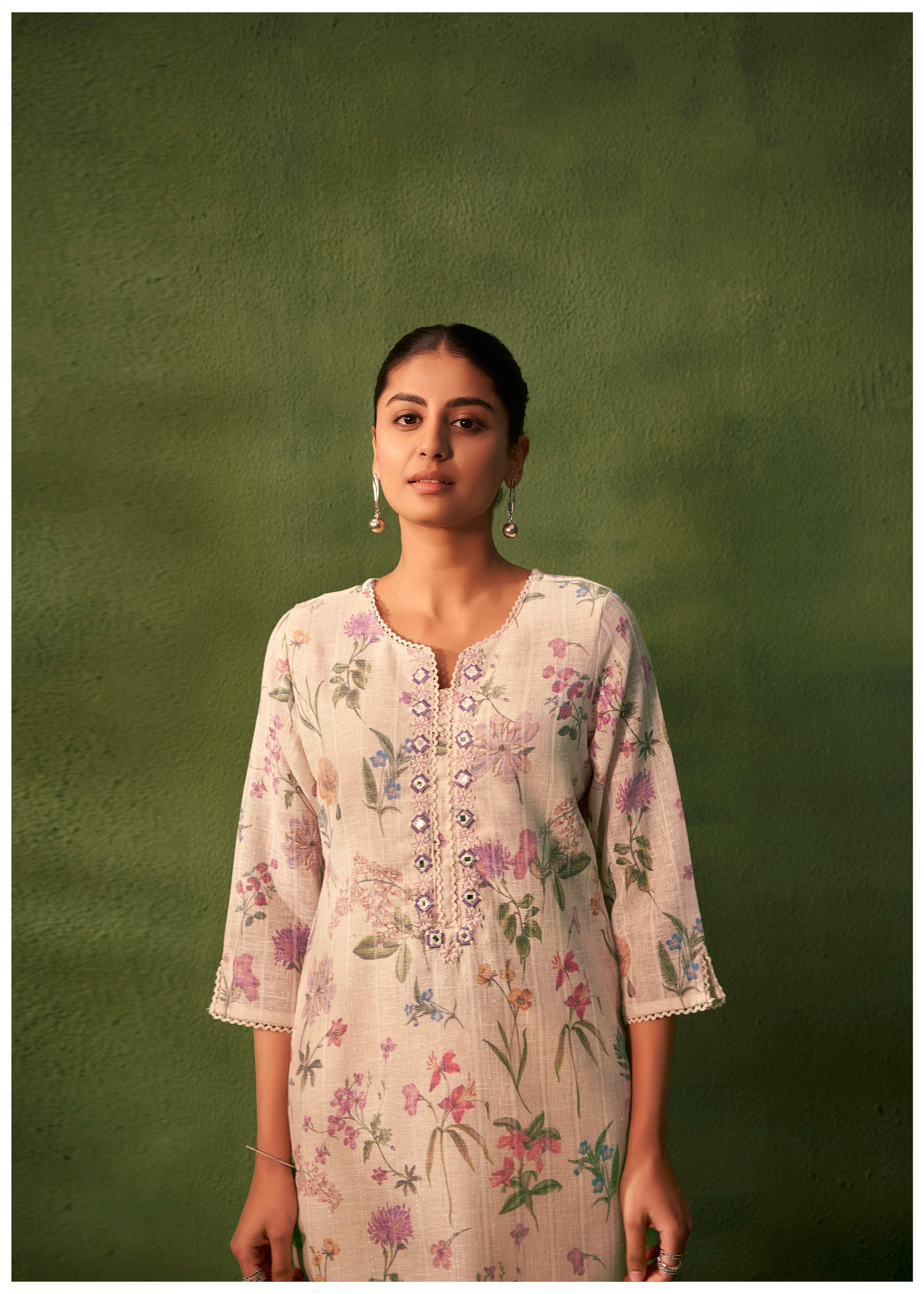 Vesper Digital Print Embroidered Linen Kurta Set