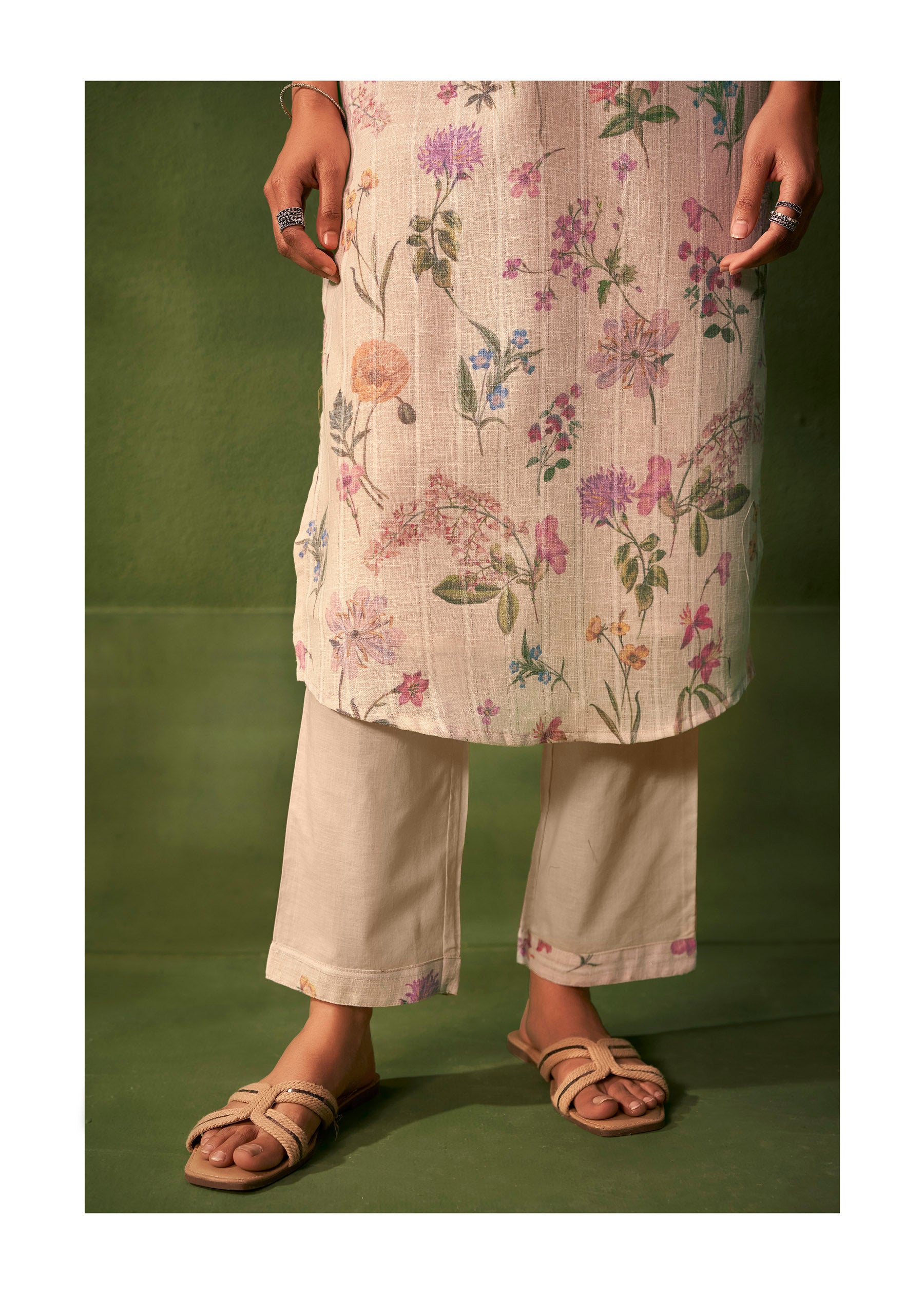 Vesper Digital Print Embroidered Linen Kurta Set