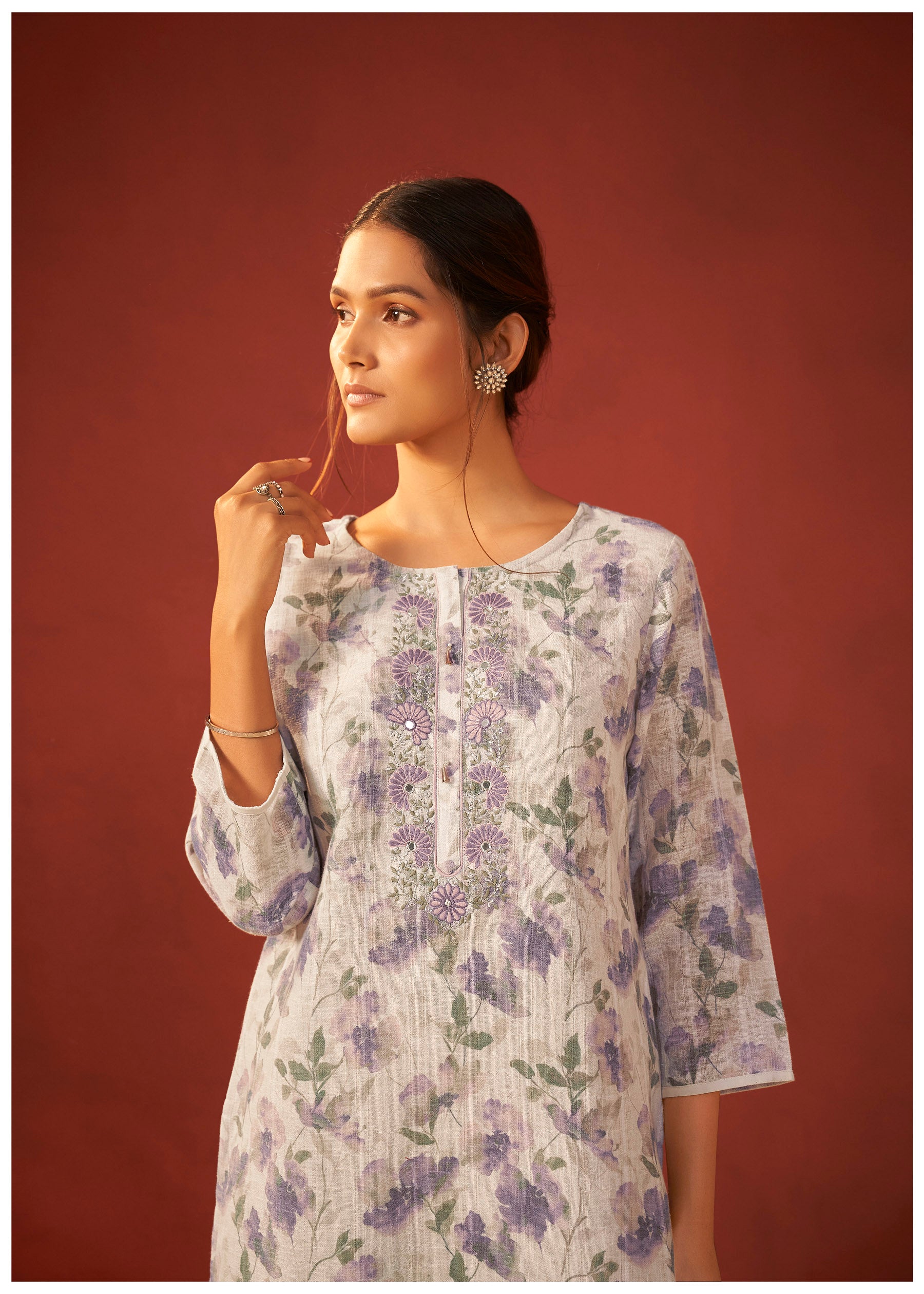 Meliora Digital Print Embroidered Linen Kurta Set