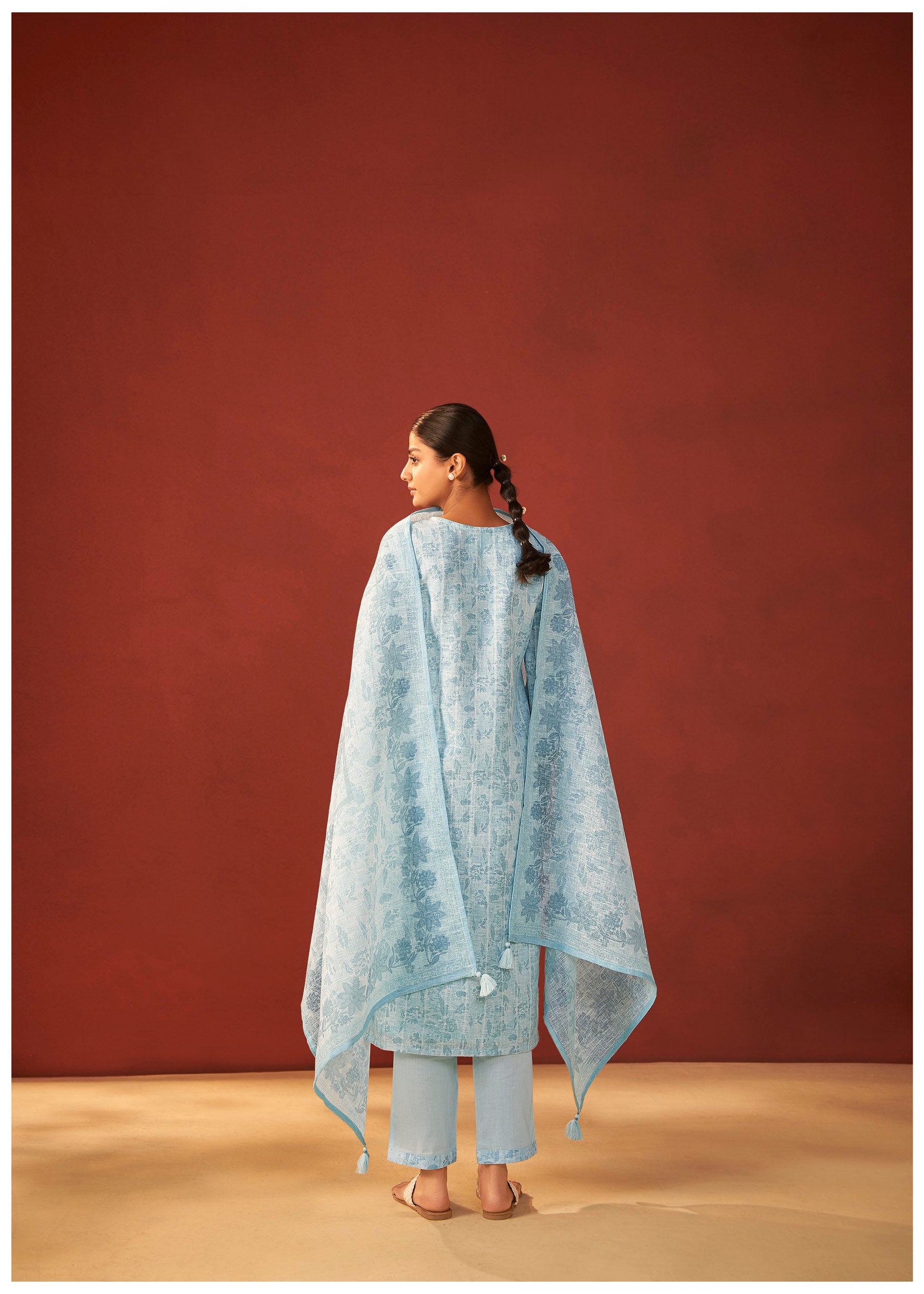 Zorya Digital Print Embroidered Linen Kurta Set