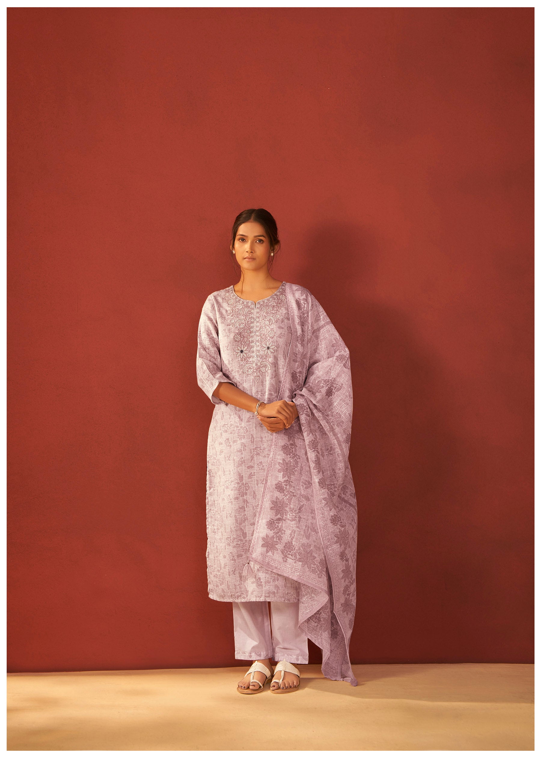 Callista Digital Print Embroidered Linen Kurta Set