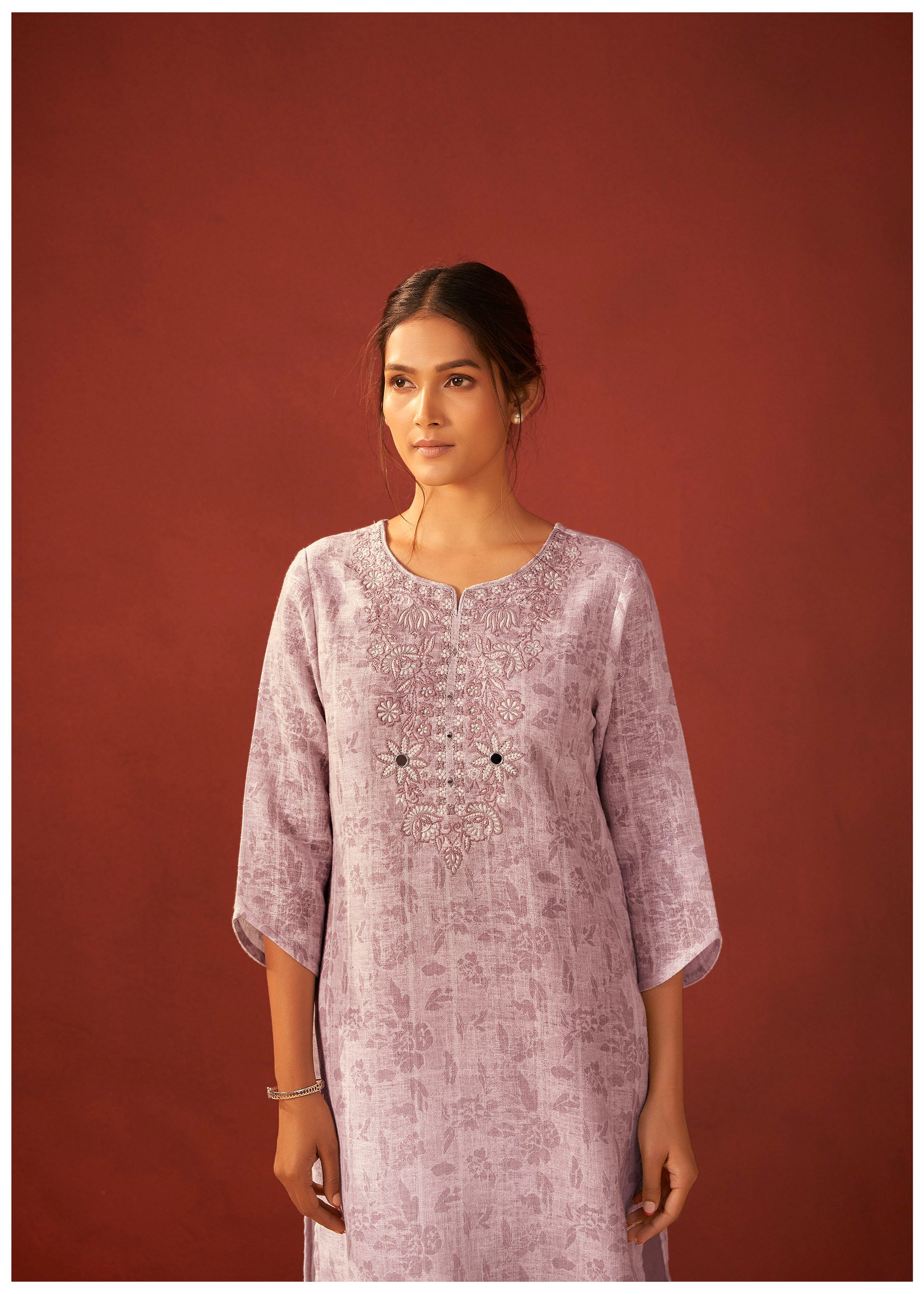 Callista Digital Print Embroidered Linen Kurta Set