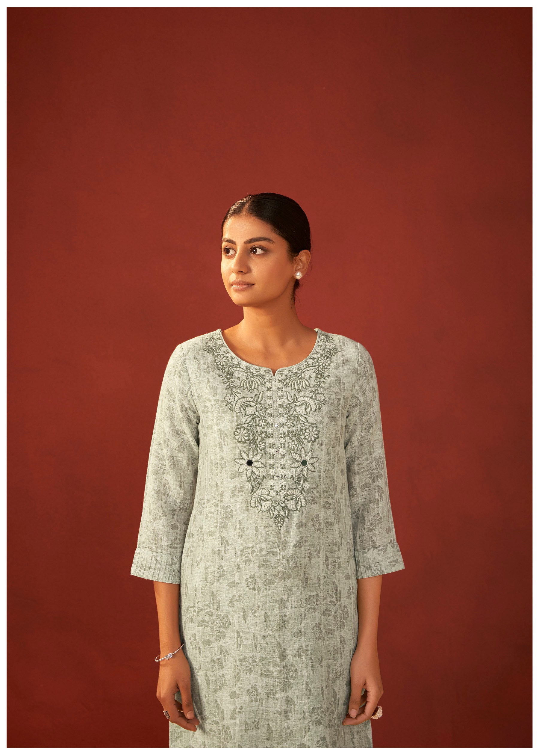 Elara Digital Print Embroidered Linen Kurta Set