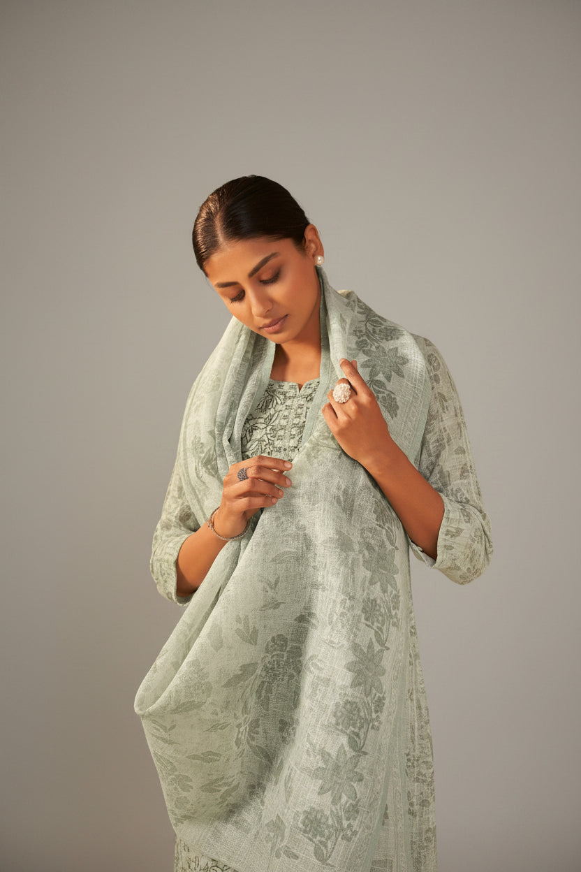 Elara Digital Print Embroidered Linen Kurta Set