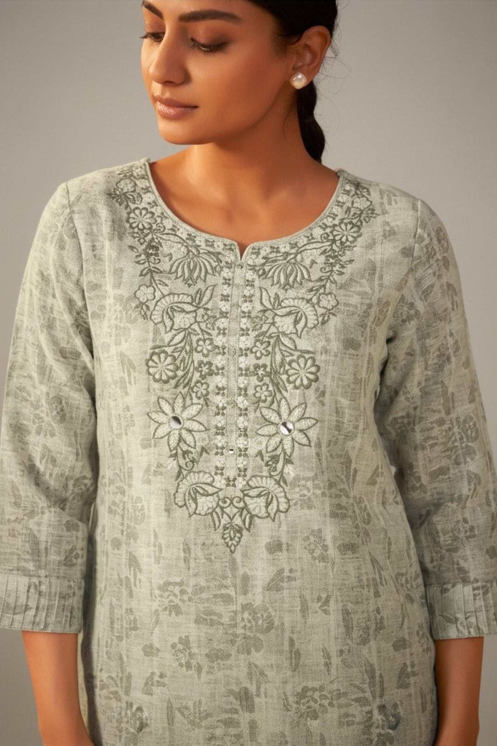 Elara Digital Print Embroidered Linen Kurta Set