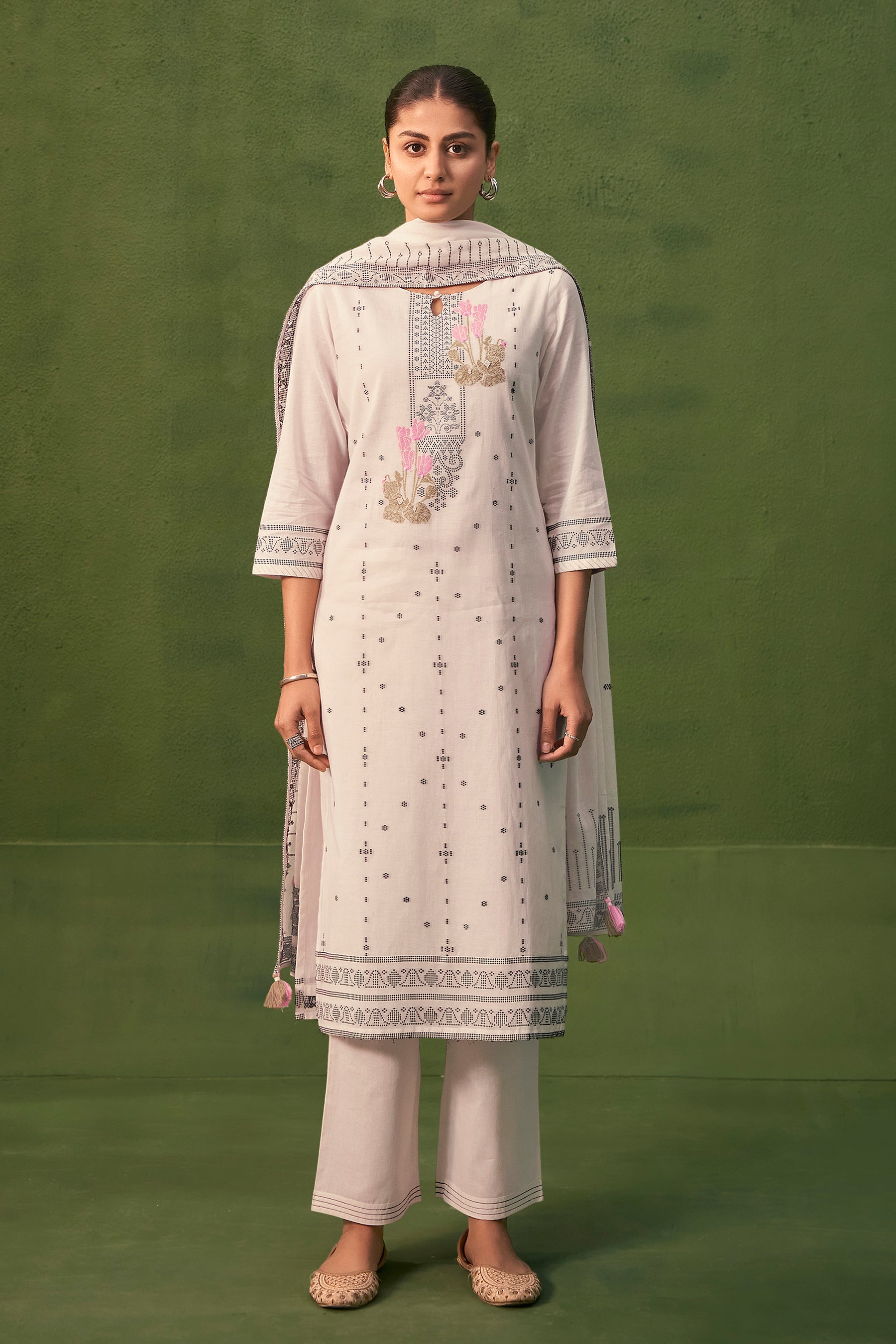 Emberlyn Cream Jacquard Cotton Kurta Set