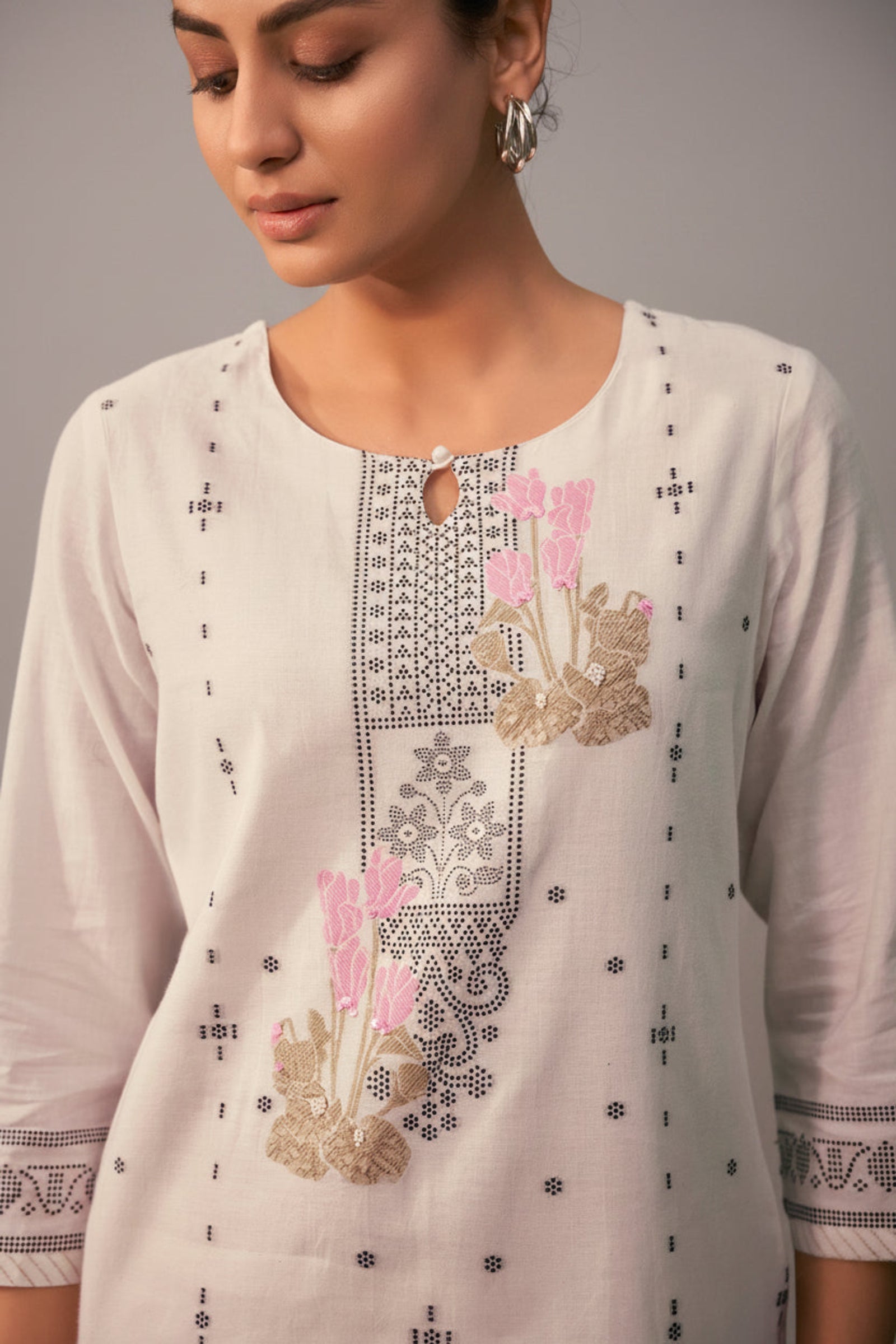 Emberlyn Cream Jacquard Cotton Kurta Set