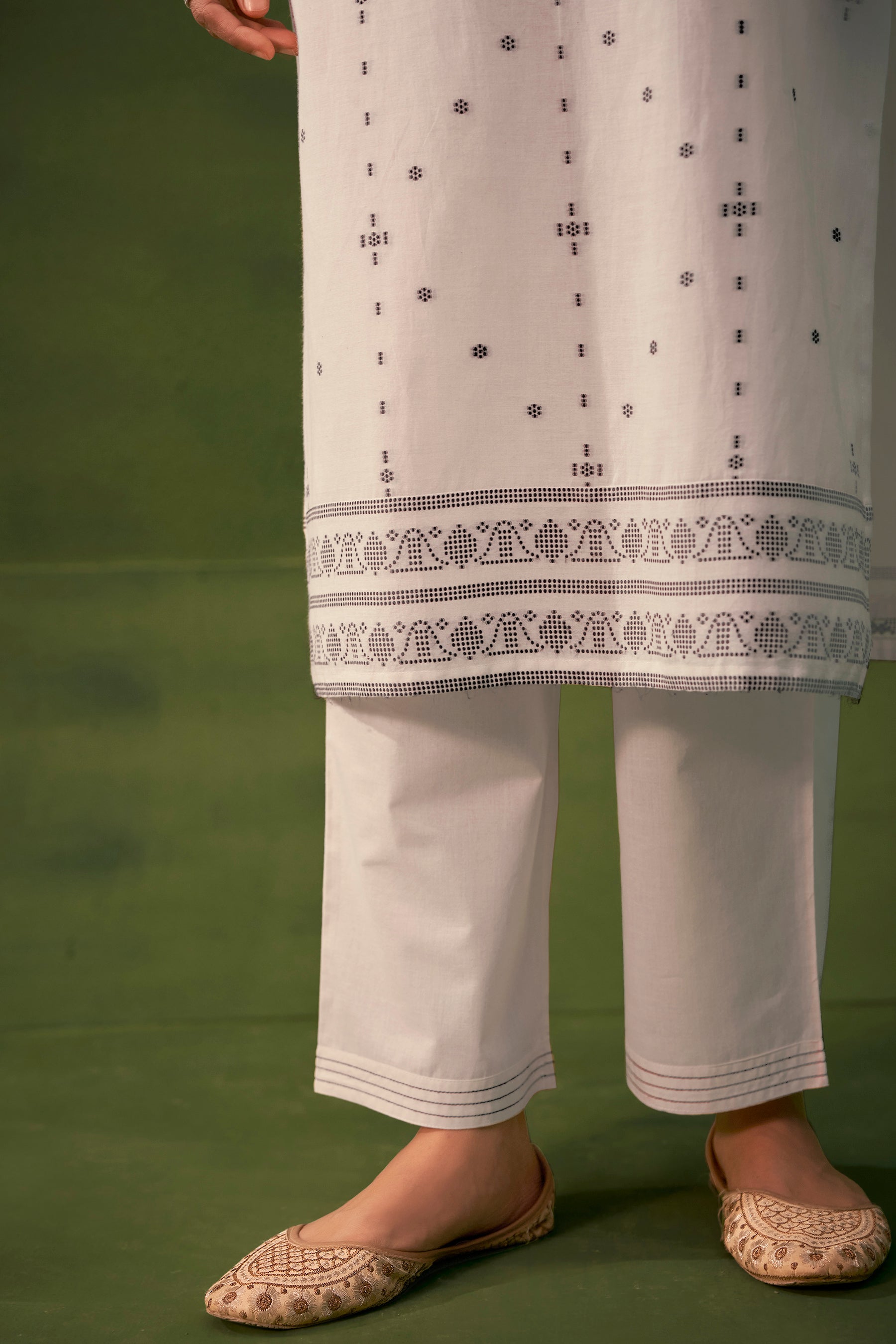 Emberlyn Cream Jacquard Cotton Kurta Set