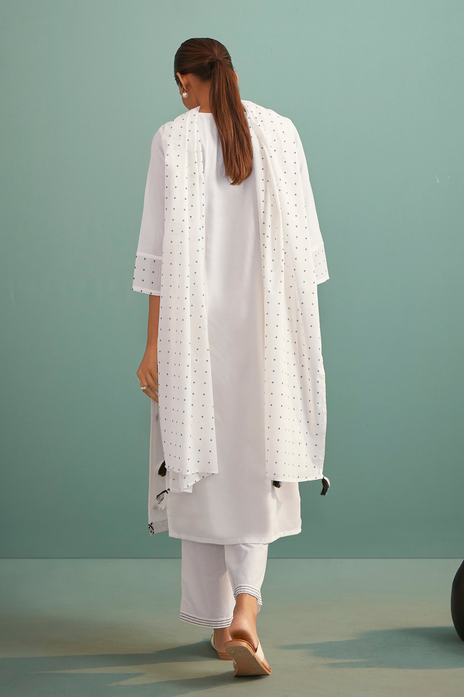 Corliss Cream Chikankari Embroidered Cotton Kurta Set