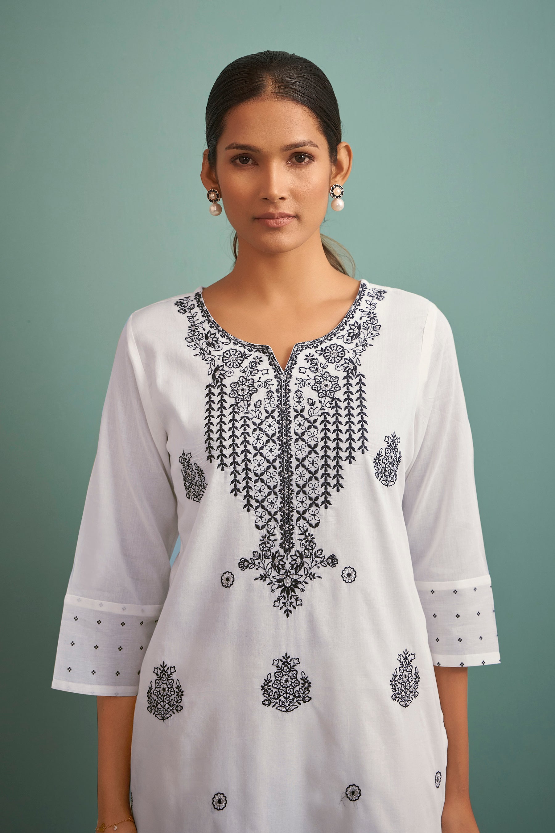 Corliss Cream Chikankari Embroidered Cotton Kurta Set