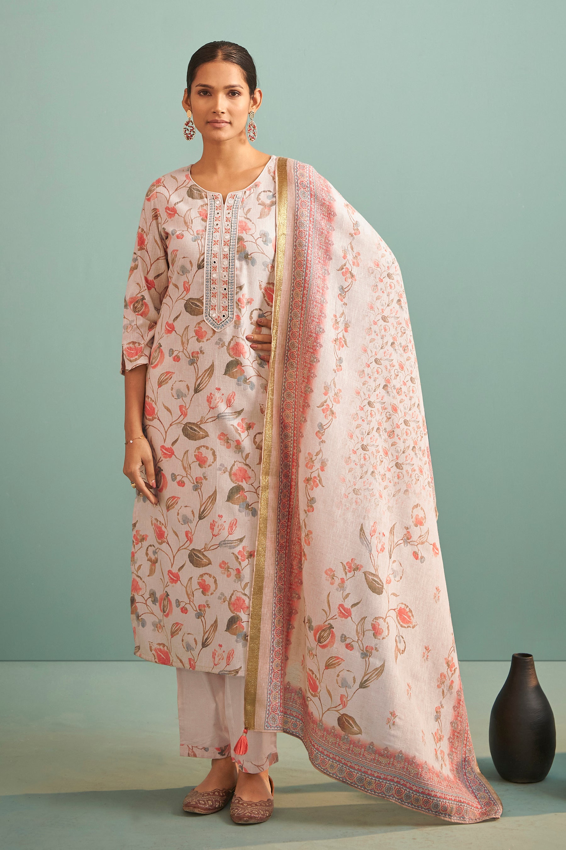 Whisperlyn Cream Linen Kurta Set