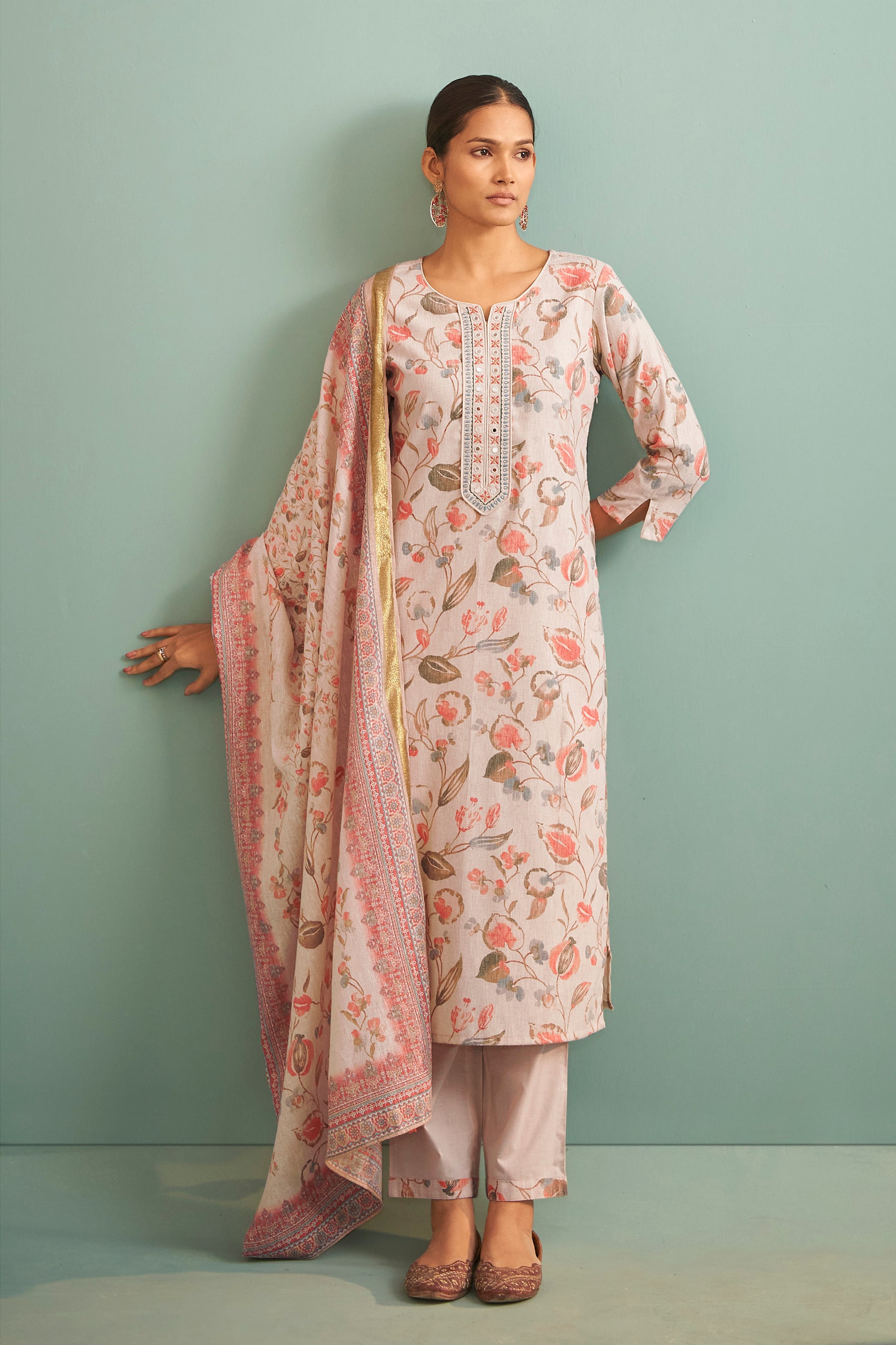 Whisperlyn Cream Linen Kurta Set