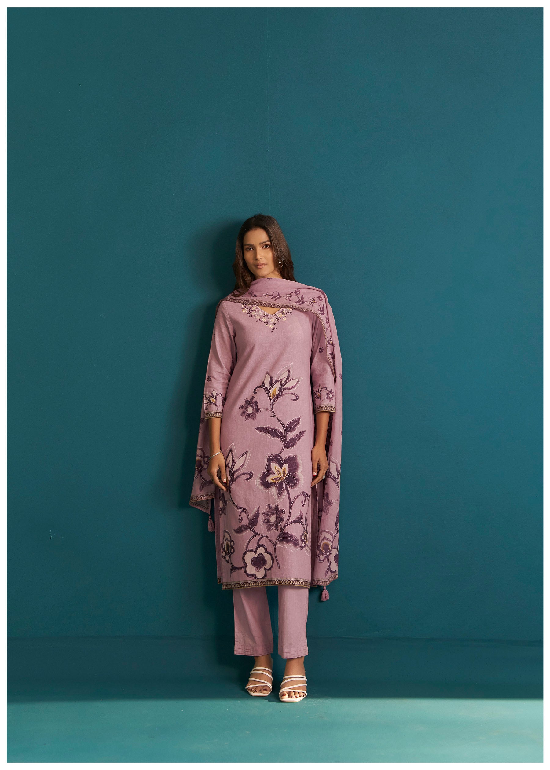 Carnelian Pink Digital Print Linen Kurta Set