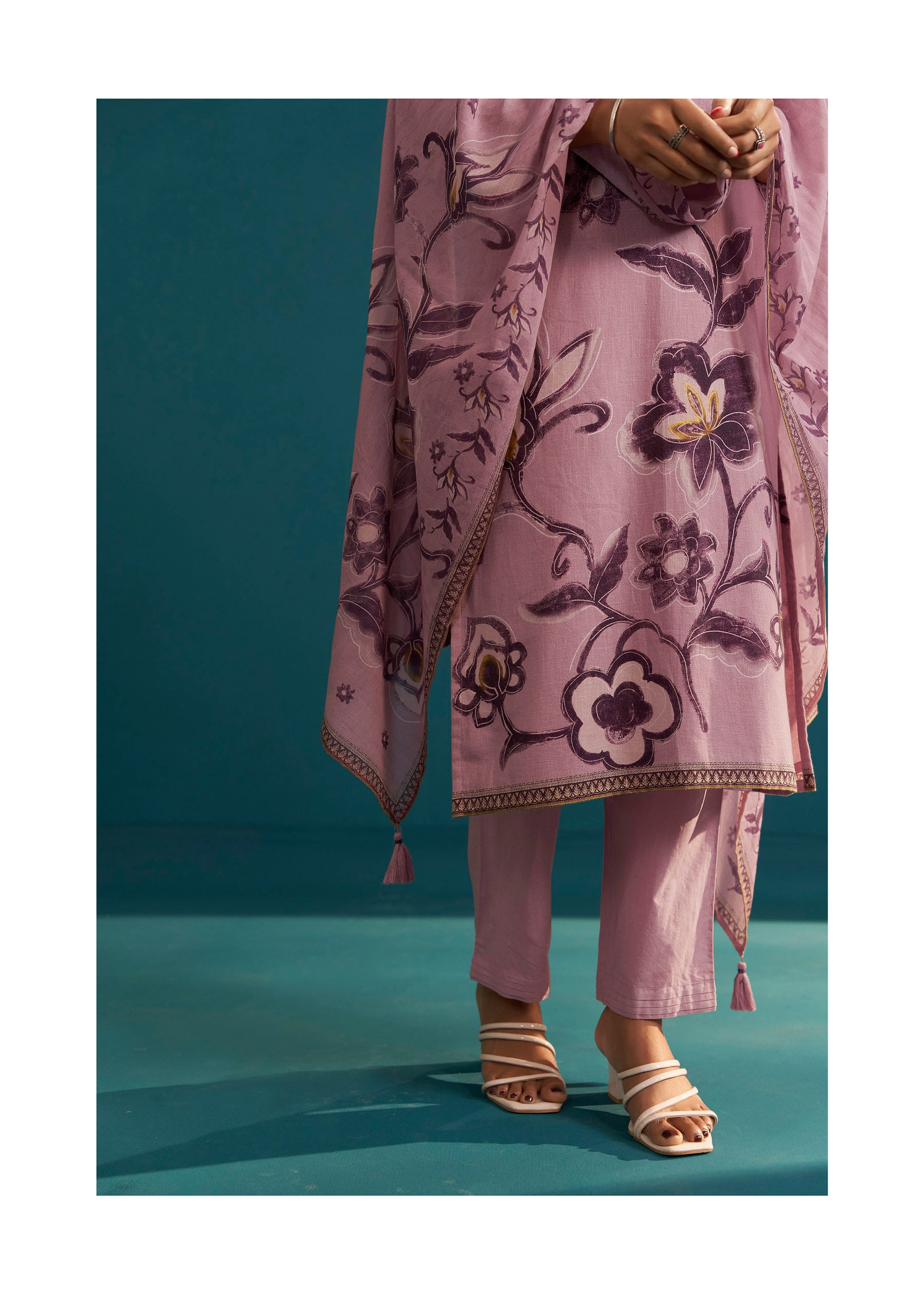 Carnelian Pink Digital Print Linen Kurta Set