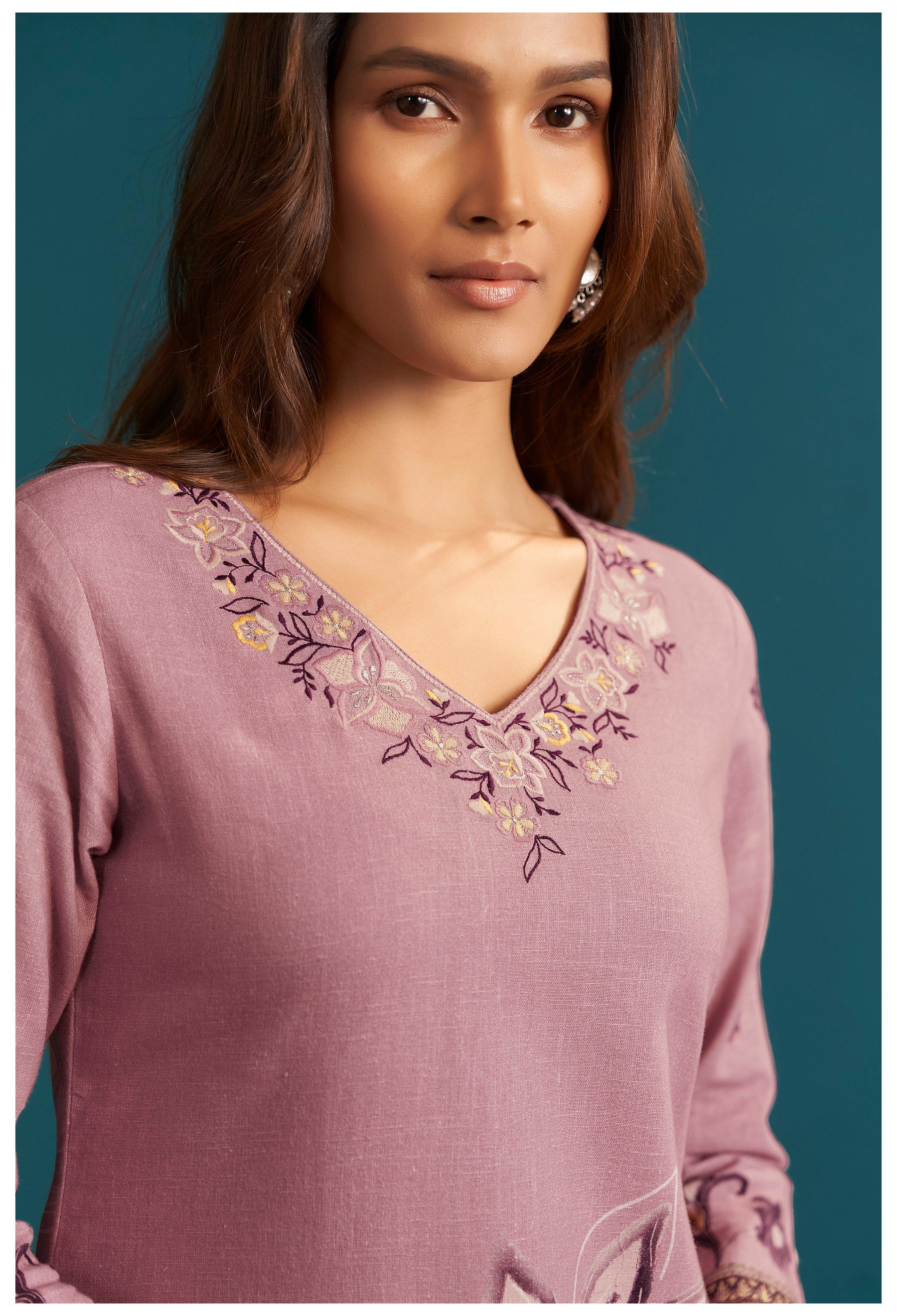 Carnelian Pink Digital Print Linen Kurta Set