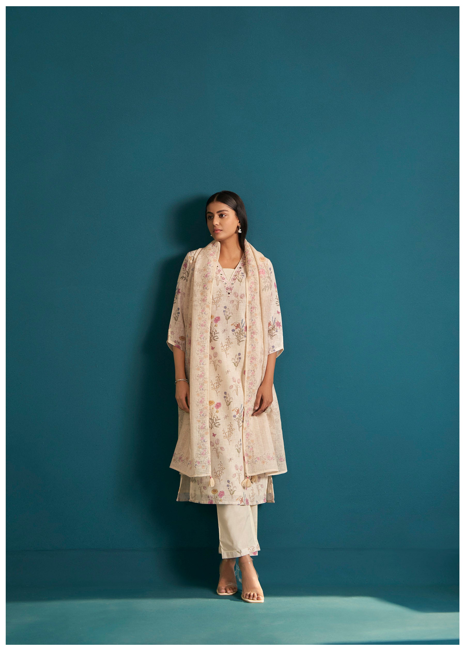 Sonnet Digital Print Embroidered Linen Kurta Set