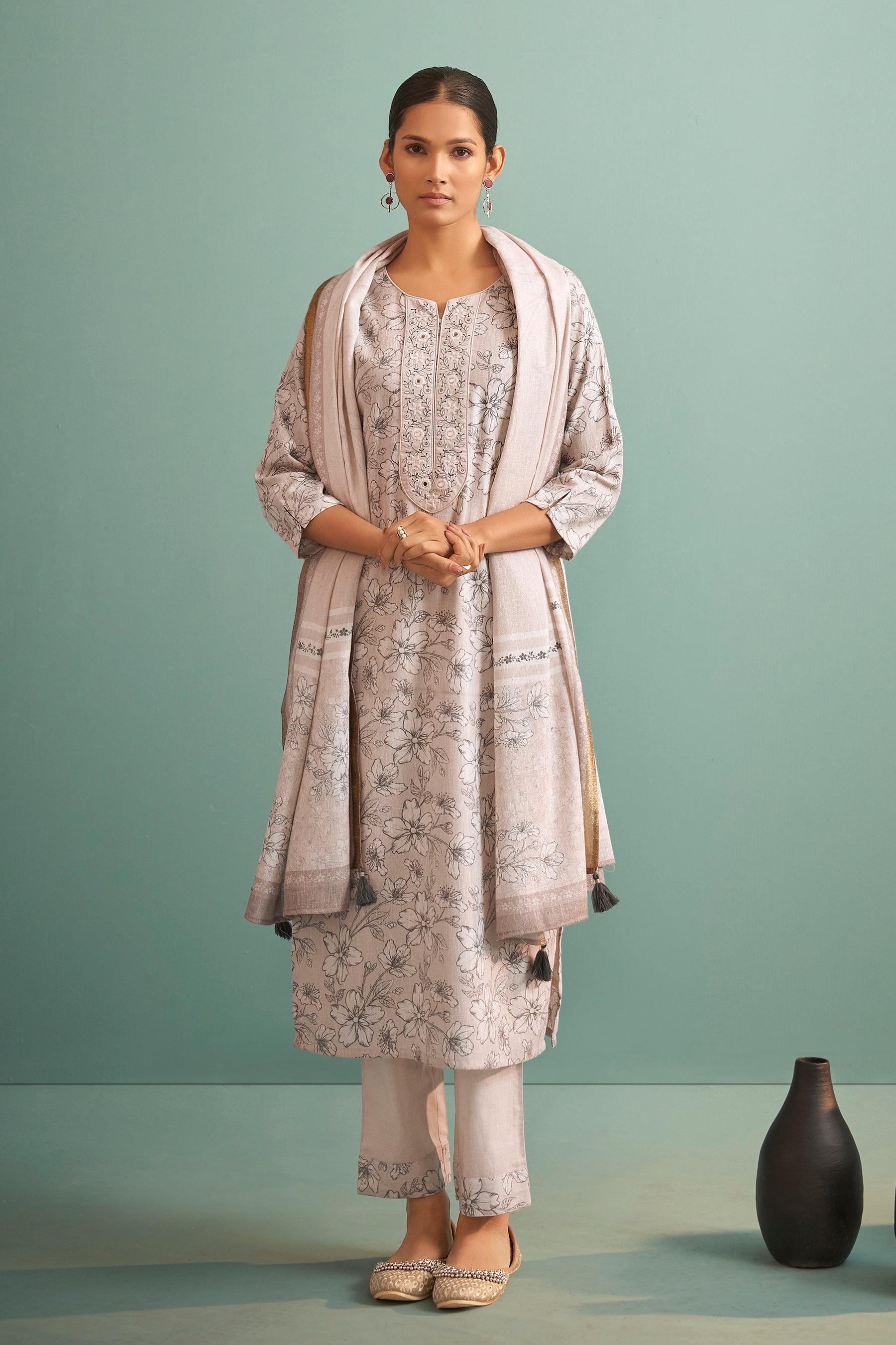 Moonveil Cream Linen Kurta Set