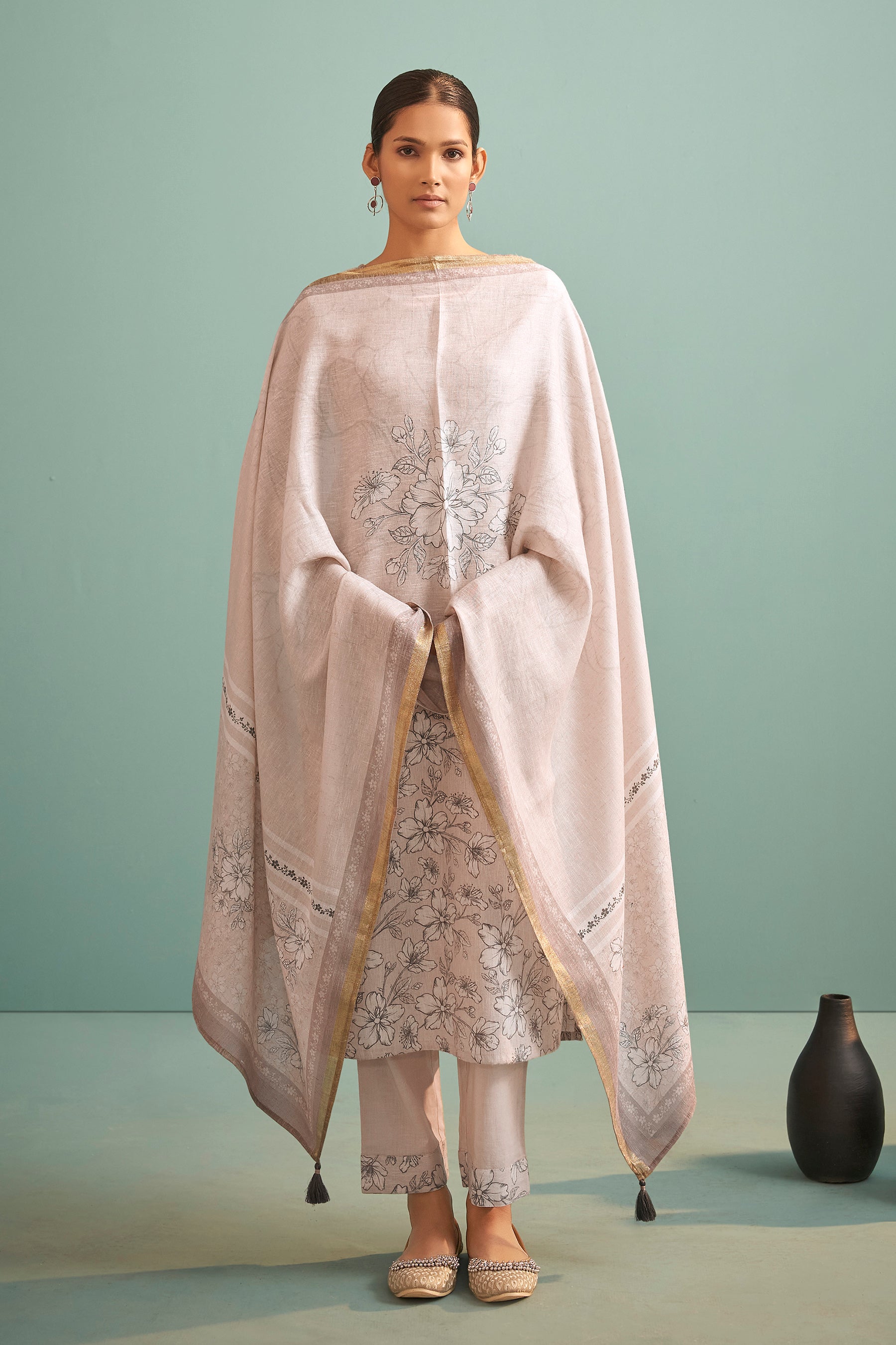 Moonveil Cream Linen Kurta Set