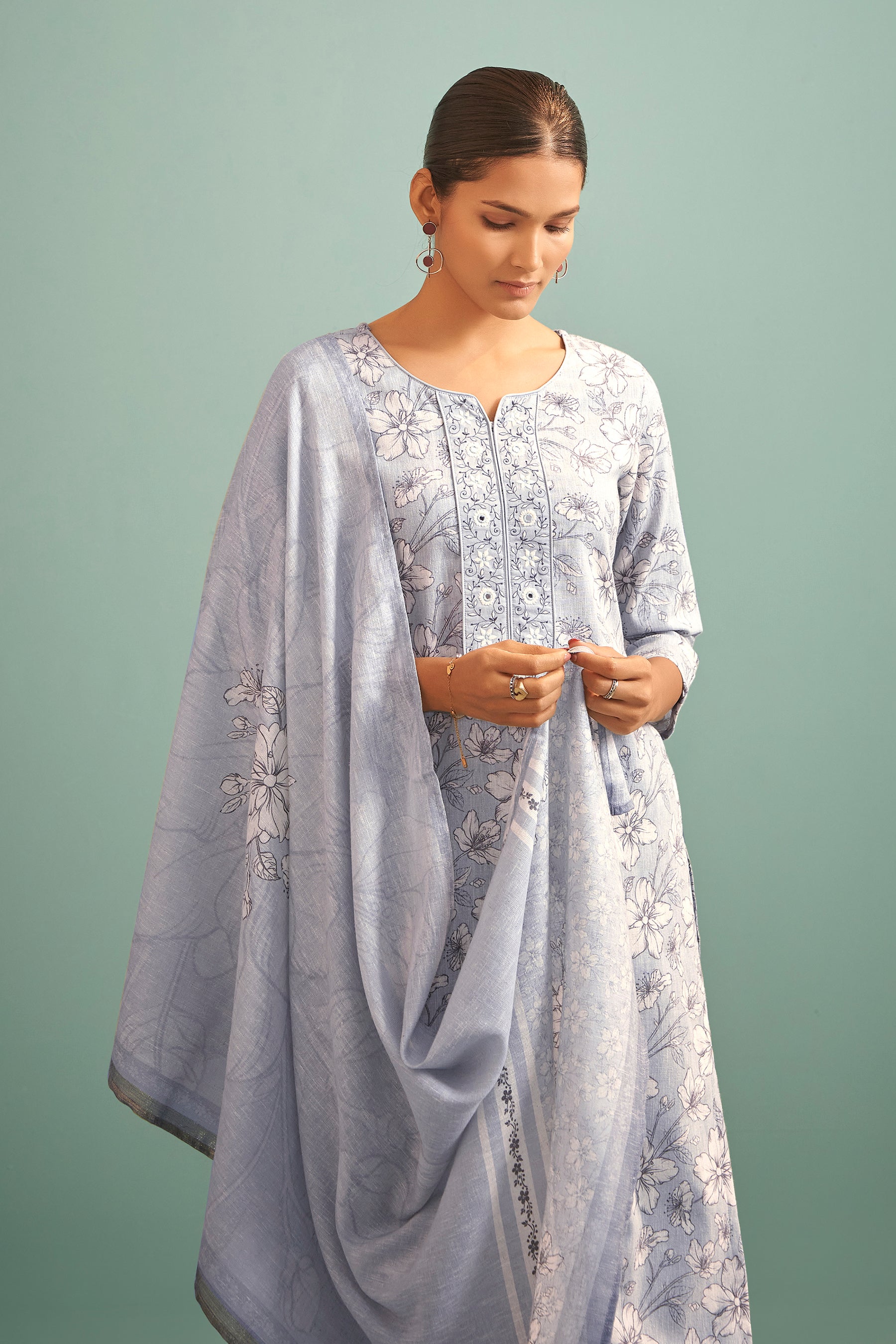 Maris Blue Digital Print Kurta Set