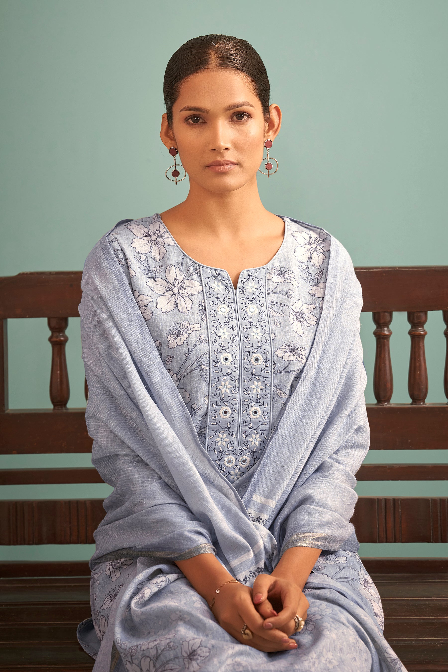 Maris Blue Digital Print Kurta Set