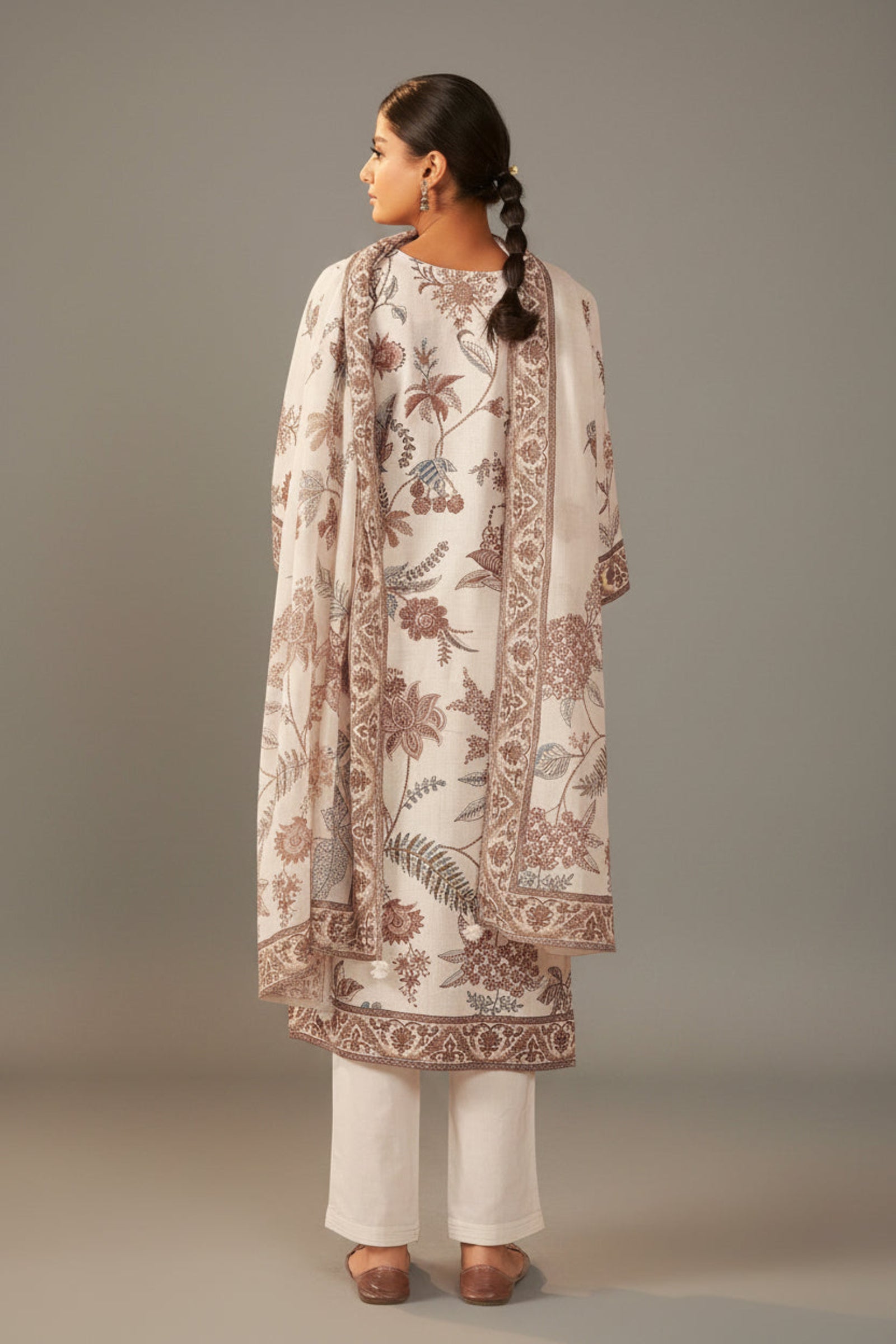 Avenza Cream Printed Linen Kurta Set