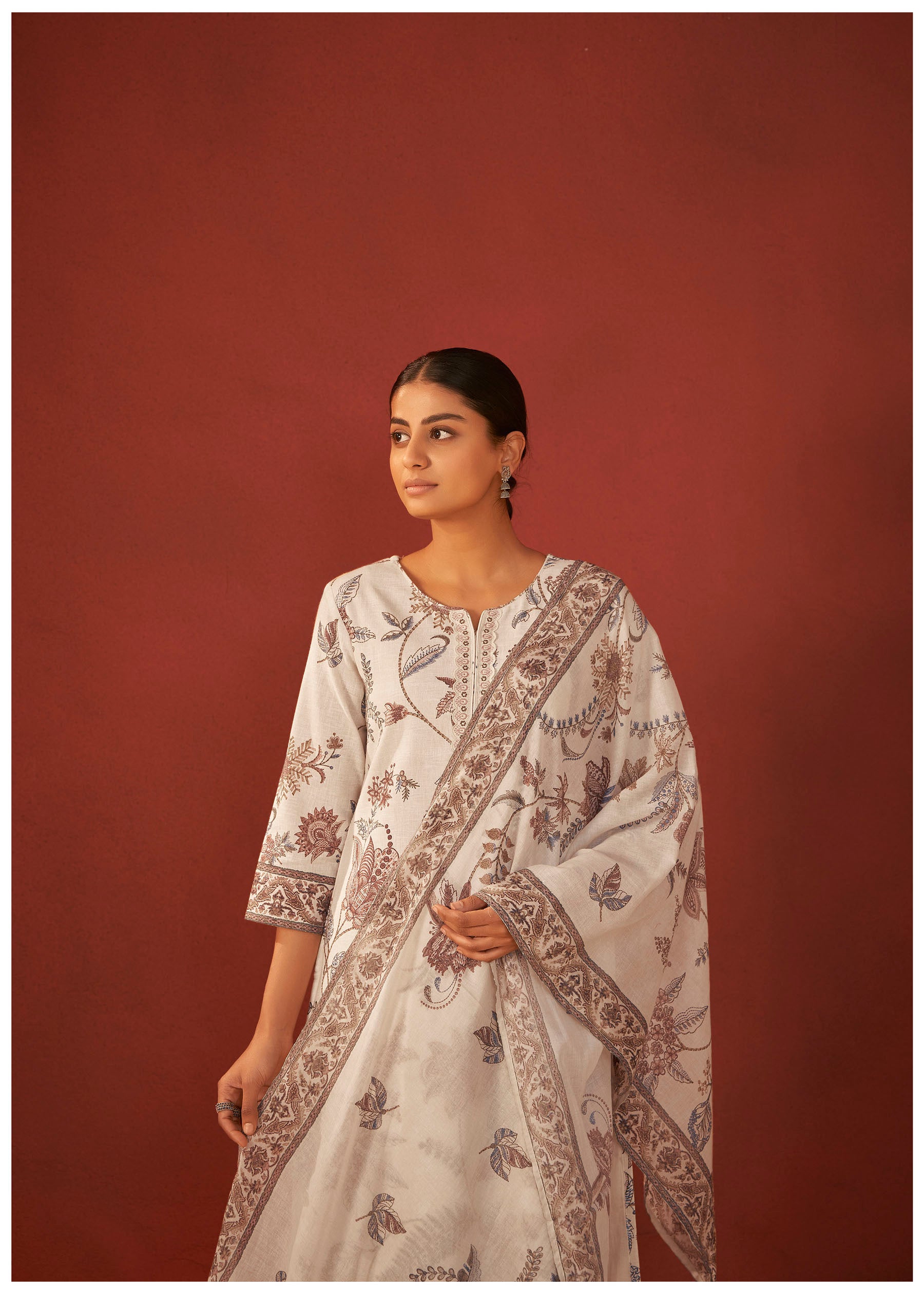 Avenza Cream Printed Linen Kurta Set
