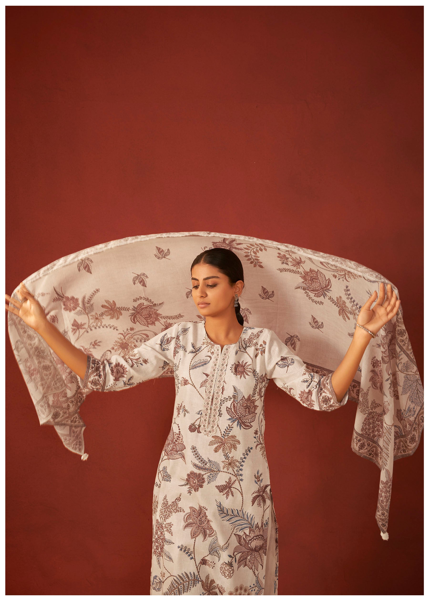 Avenza Cream Printed Linen Kurta Set