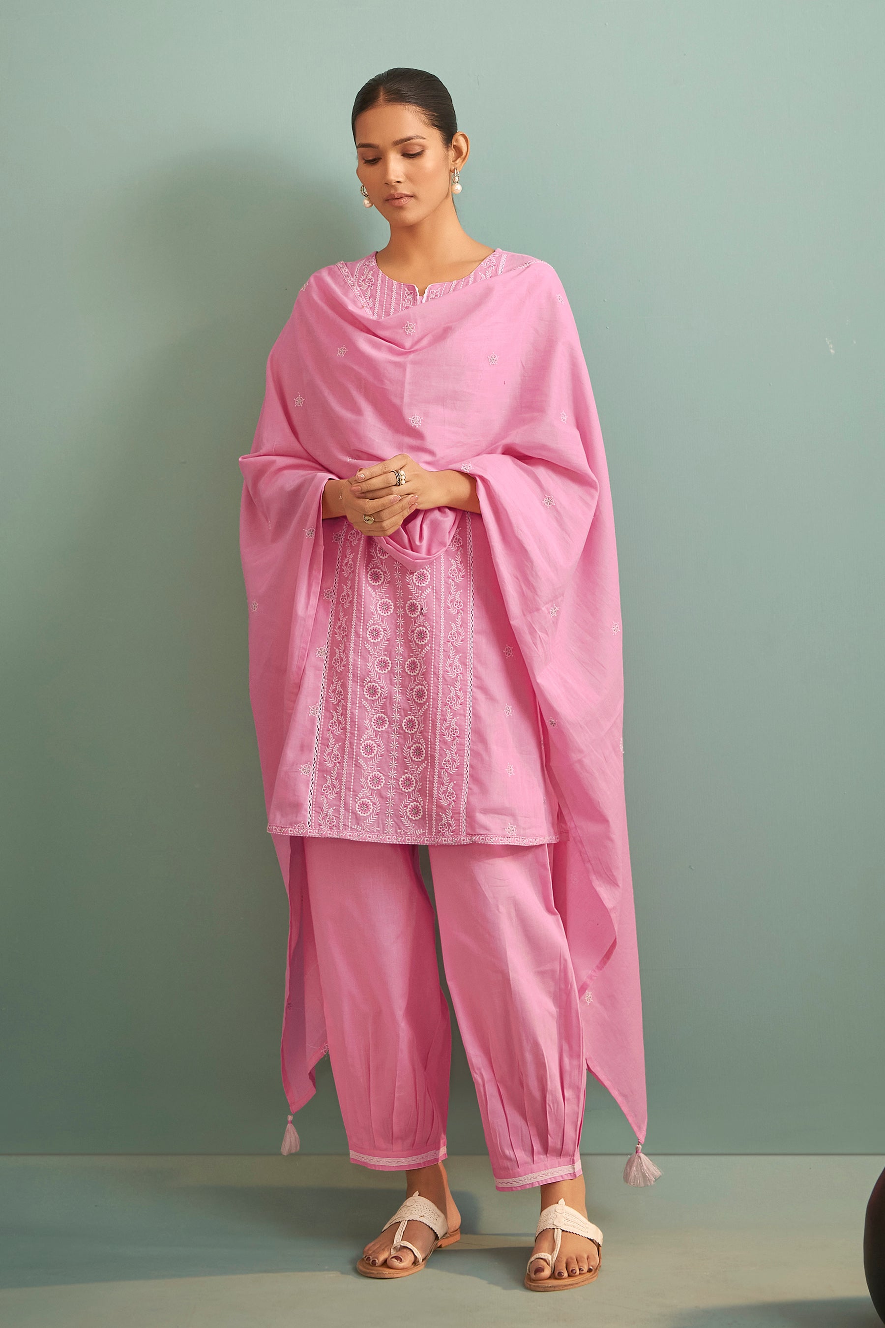 Parisa Lavender Chikankari Embroidered Cotton Kurta Set