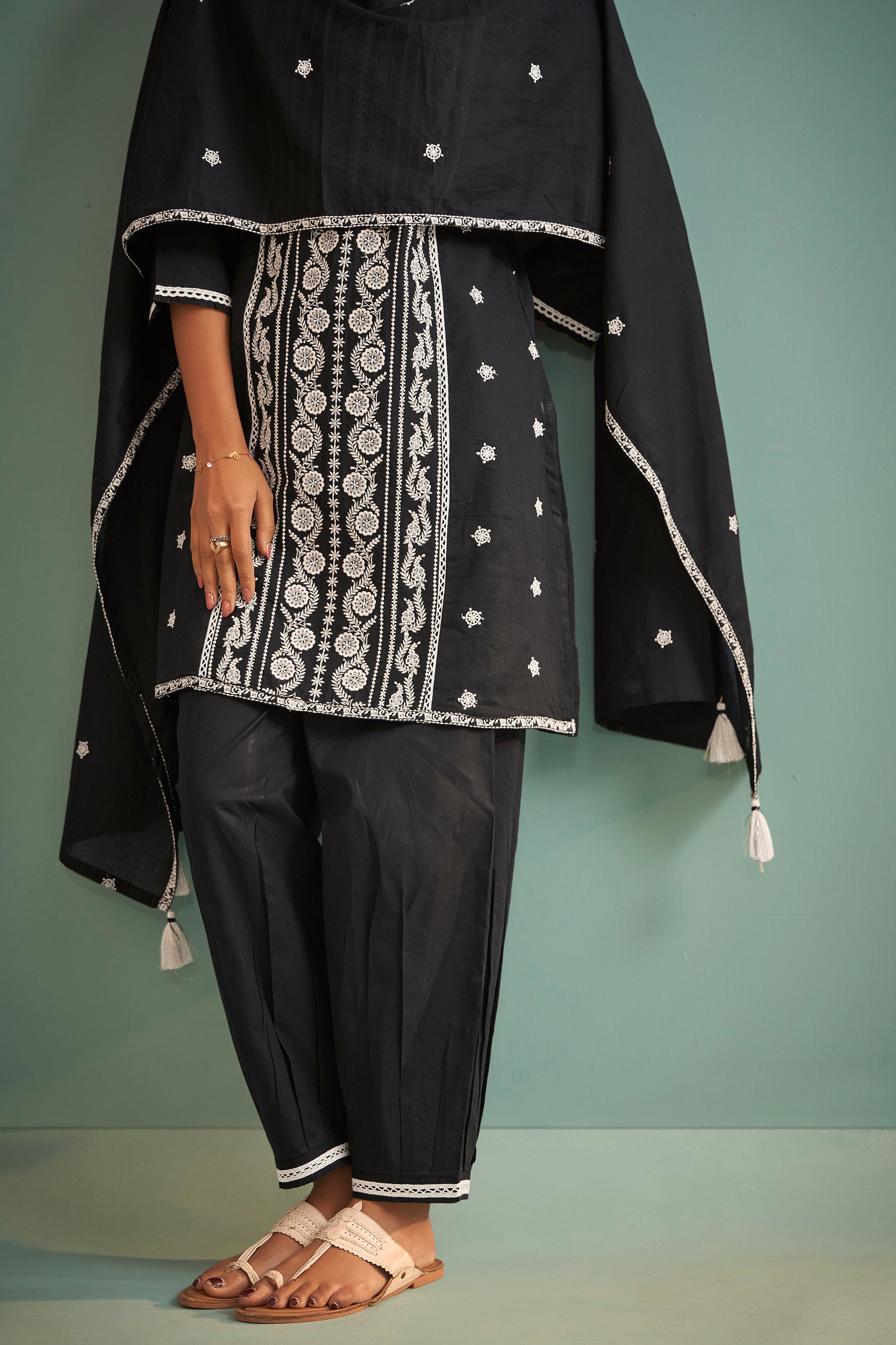 Zyrah Black Chikankari Embroidered Cotton Kurta Set