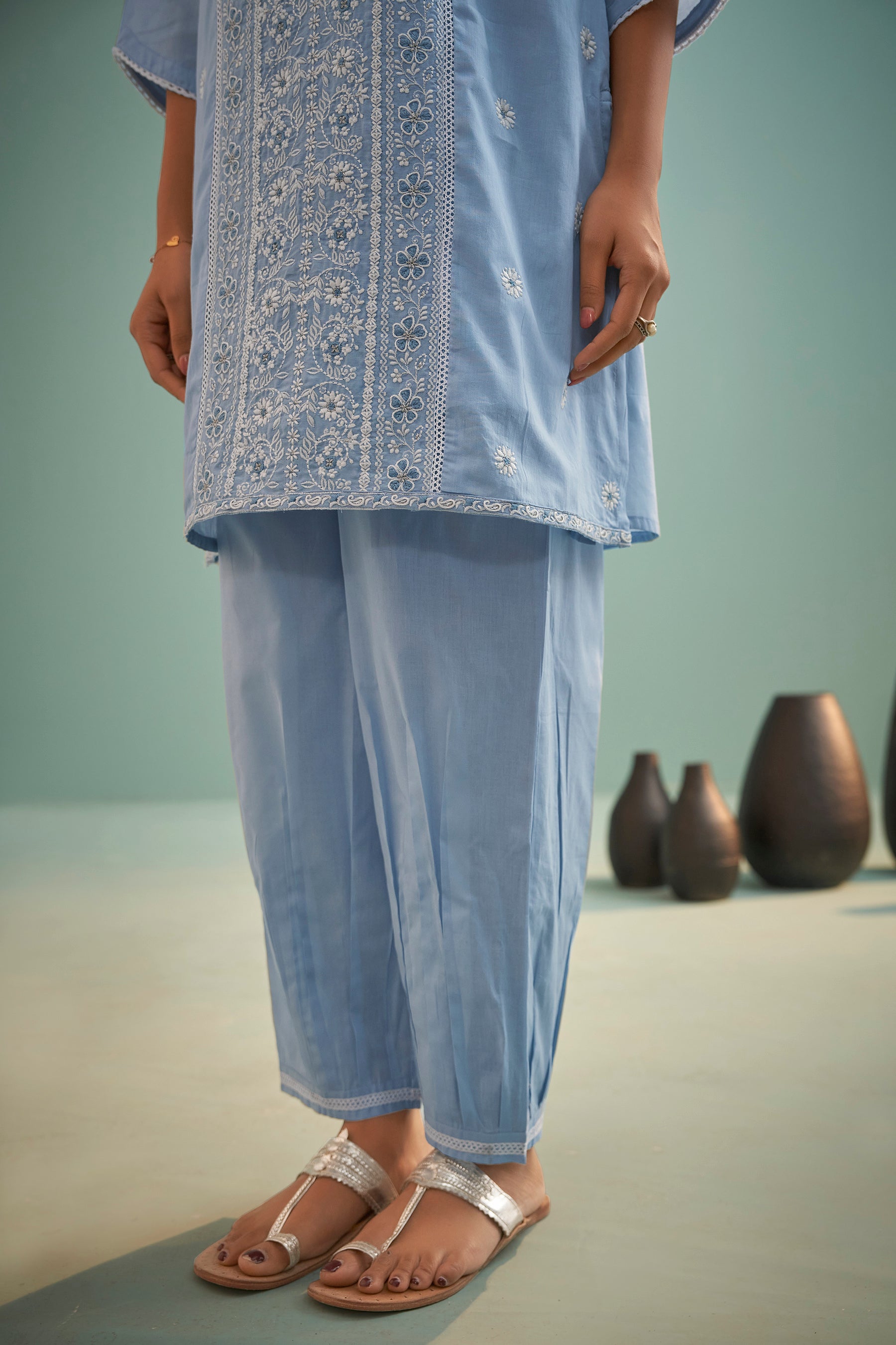 Keira Blue Chikankari Embroidered Cotton Kurta Set