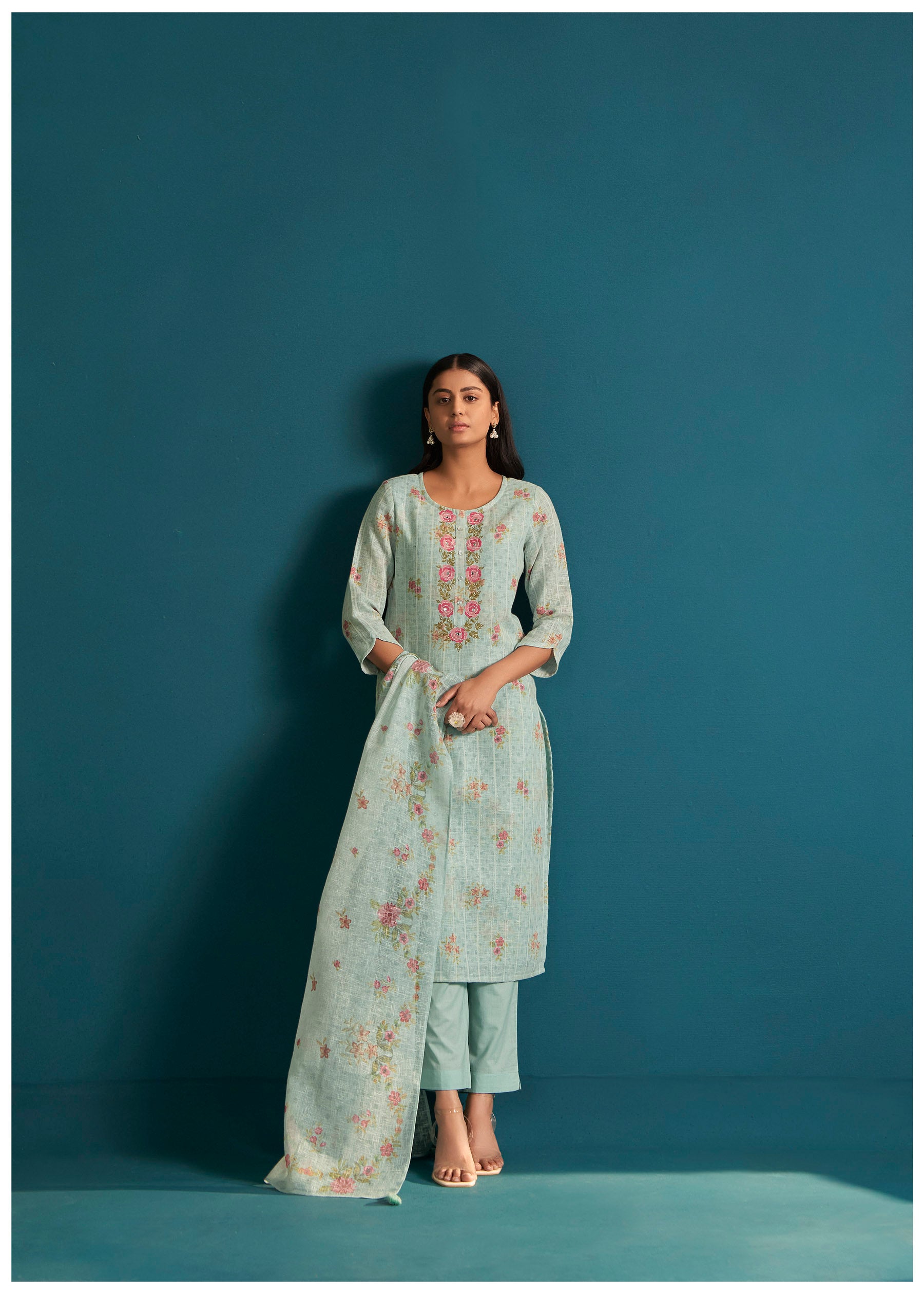 Liora Digital Print Embroidered Linen Kurta Set