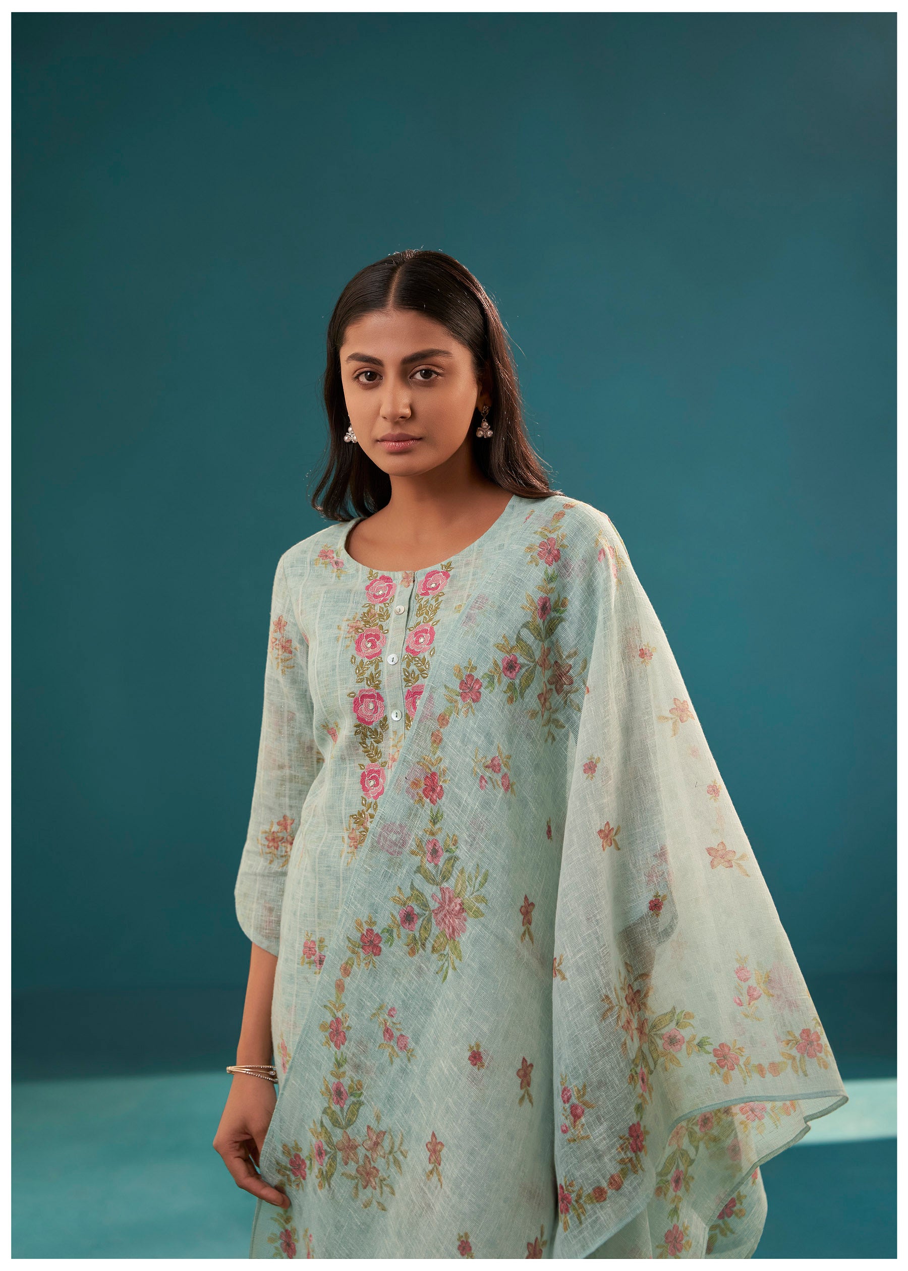 Liora Digital Print Embroidered Linen Kurta Set