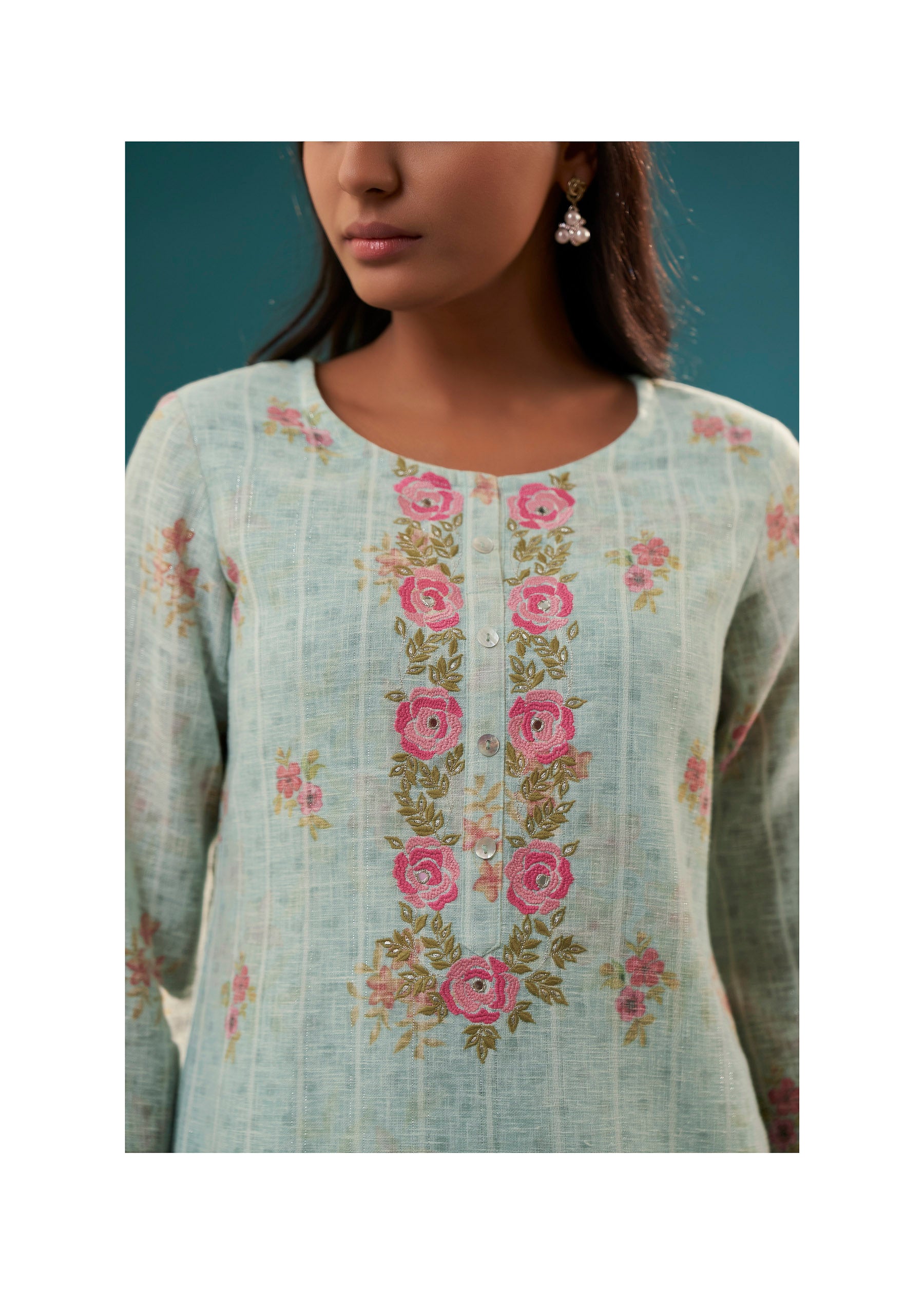 Liora Digital Print Embroidered Linen Kurta Set